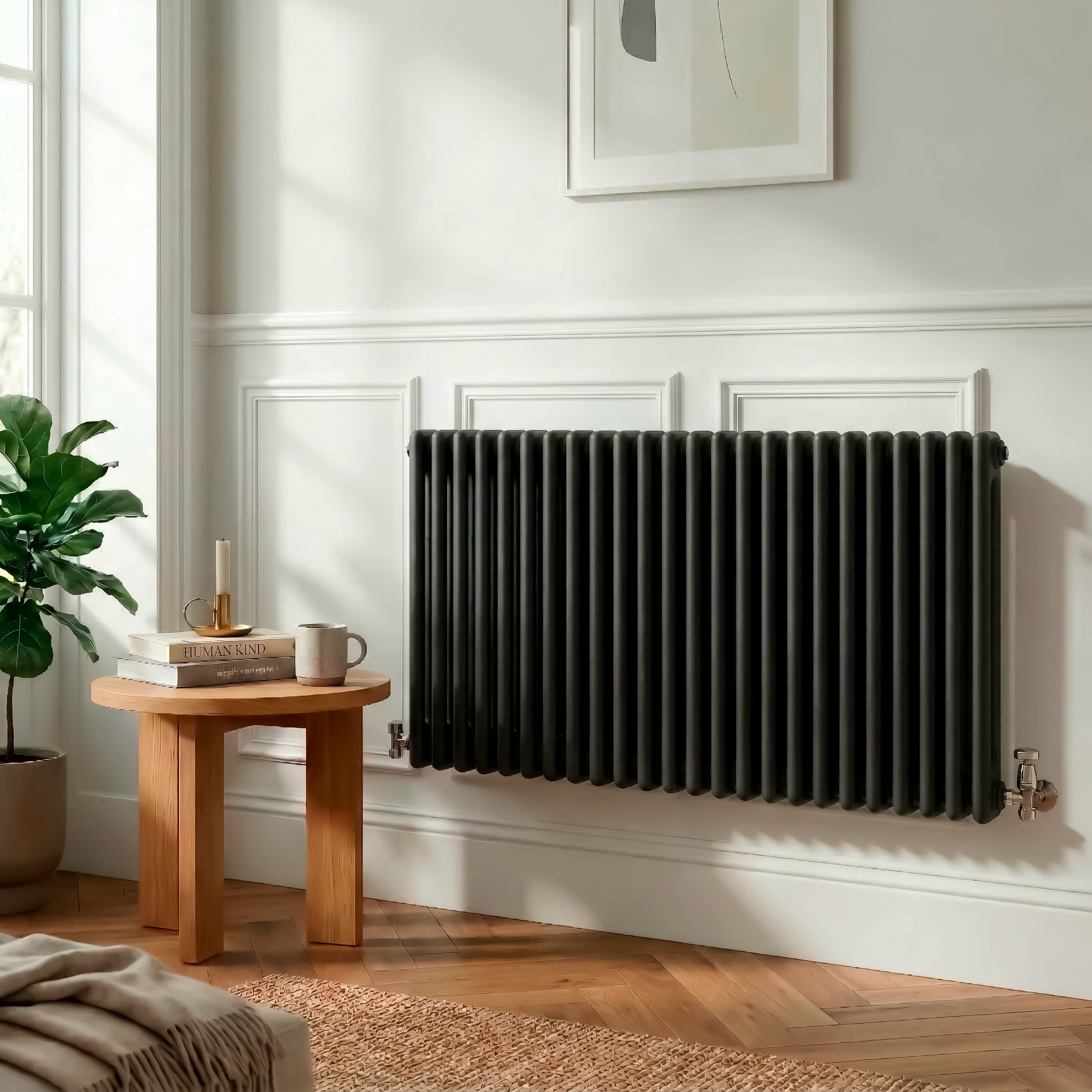 Baridi Horizontal Traditional 2 Column Radiator 600 x 1147mm, Black - DH365
