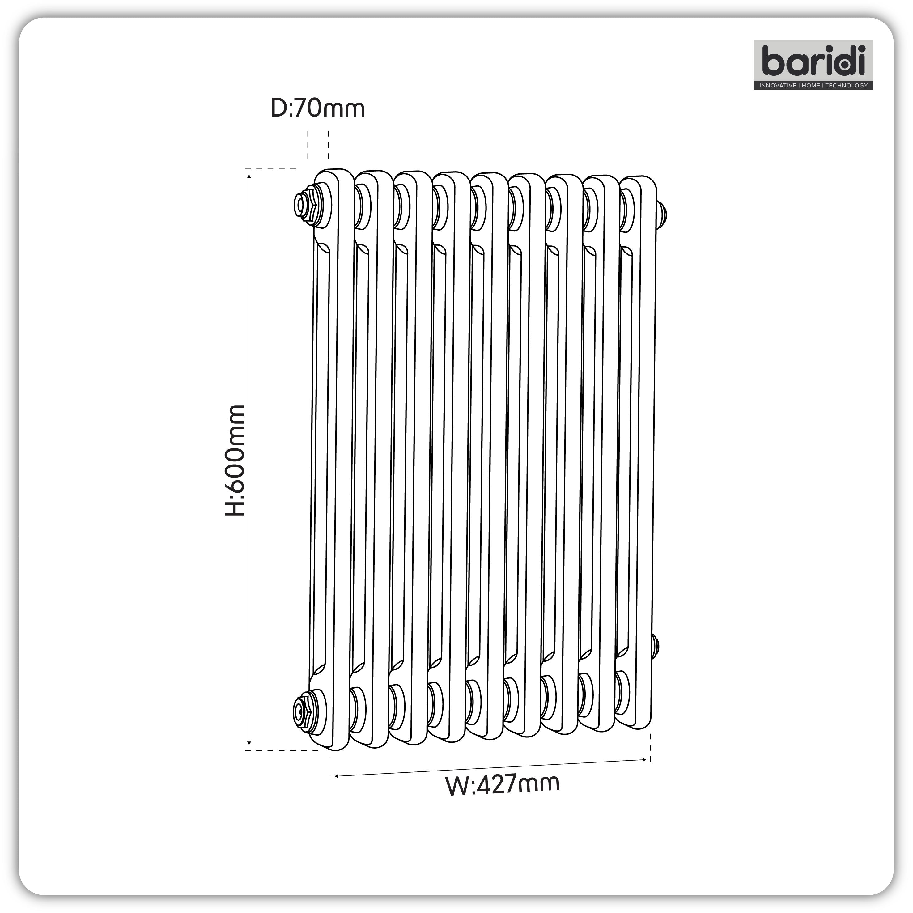 Baridi Horizontal Traditional 2 Column Radiator 600 x 427mm, White - DH366