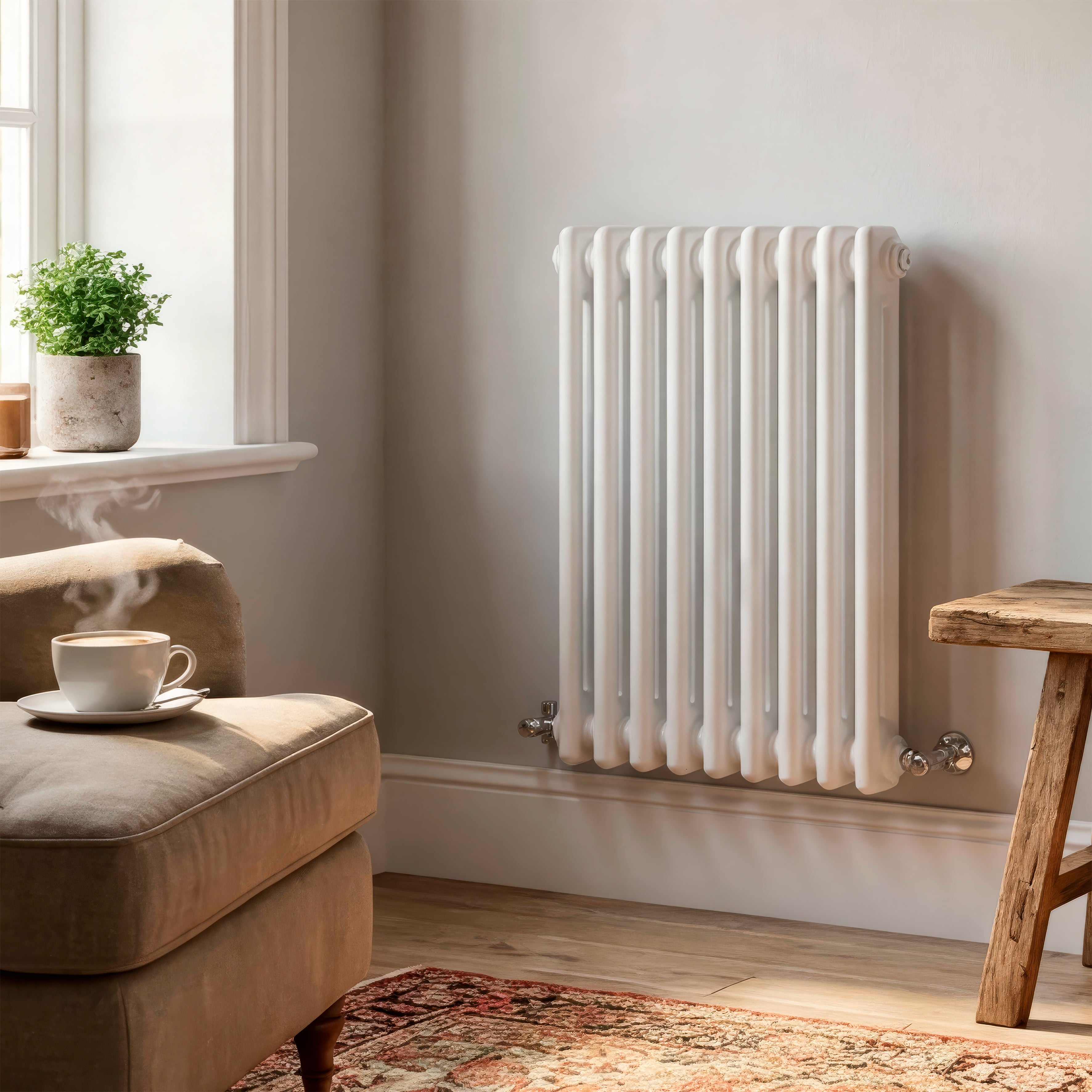 Baridi Horizontal Traditional 2 Column Radiator 600 x 427mm, White - DH366