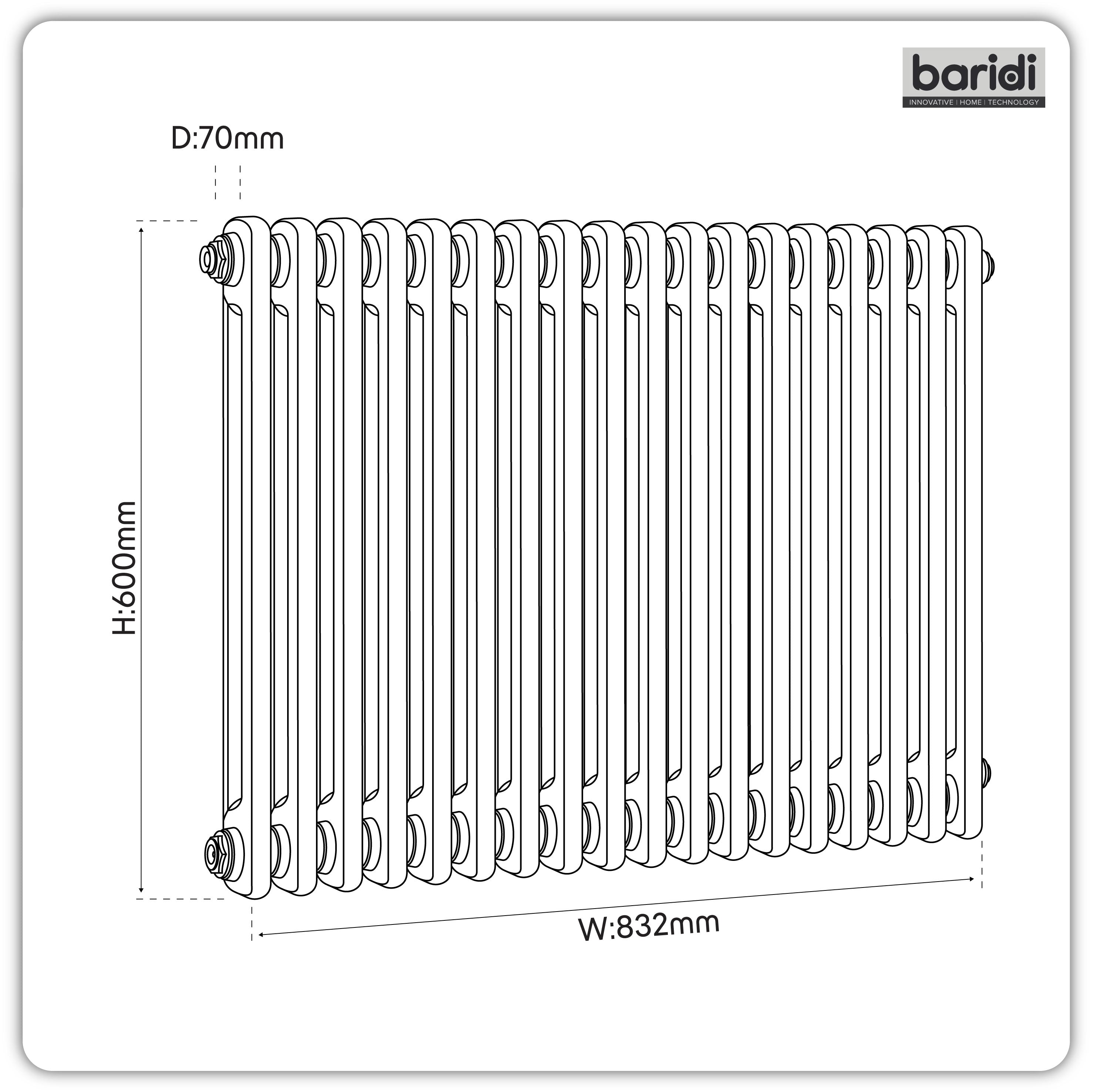 Baridi Horizontal Traditional 2 Column Radiator 600 x 832mm, White - DH368