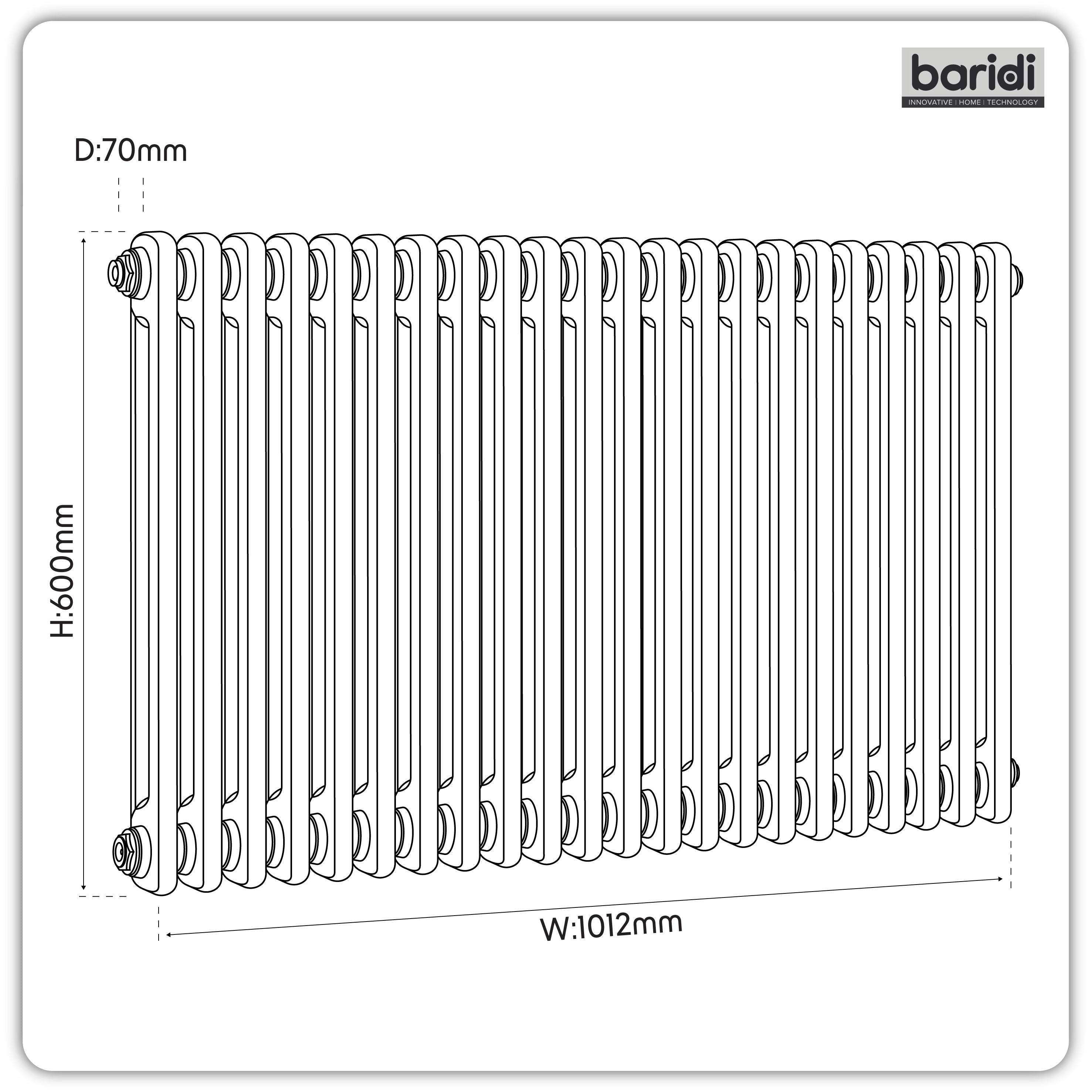Baridi Horizontal Traditional 2 Column Radiator 600 x 1012mm, White - DH369