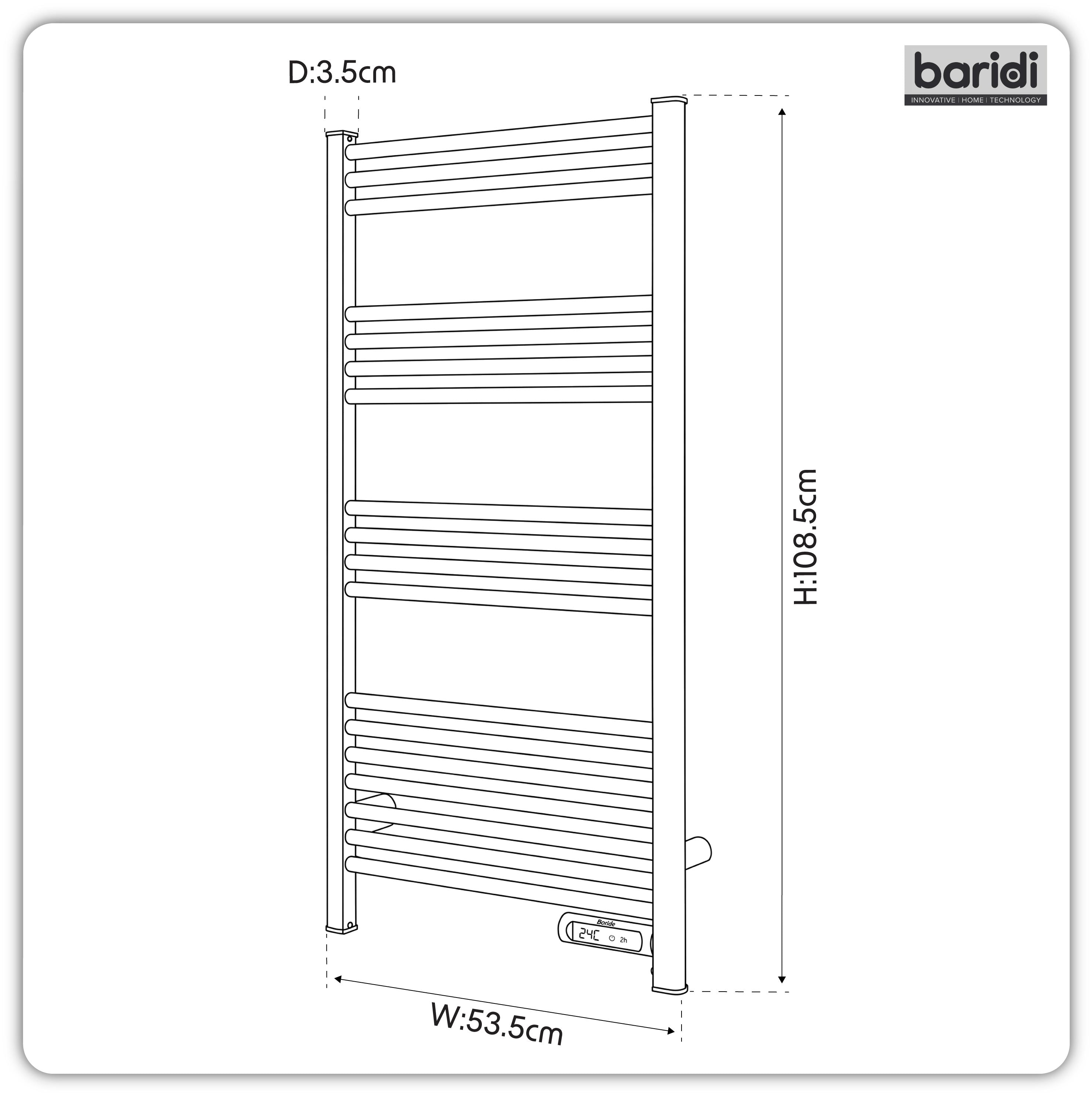 Baridi Electric Heated Towel Rail with LED Display, Silver - DH372