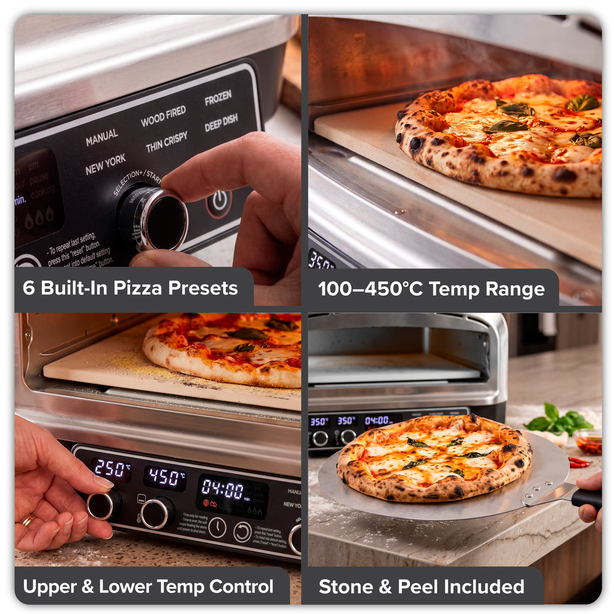 Baridi Electric Pizza Oven 14" with Pizza Peel, Black/Stainless Steel - DH377