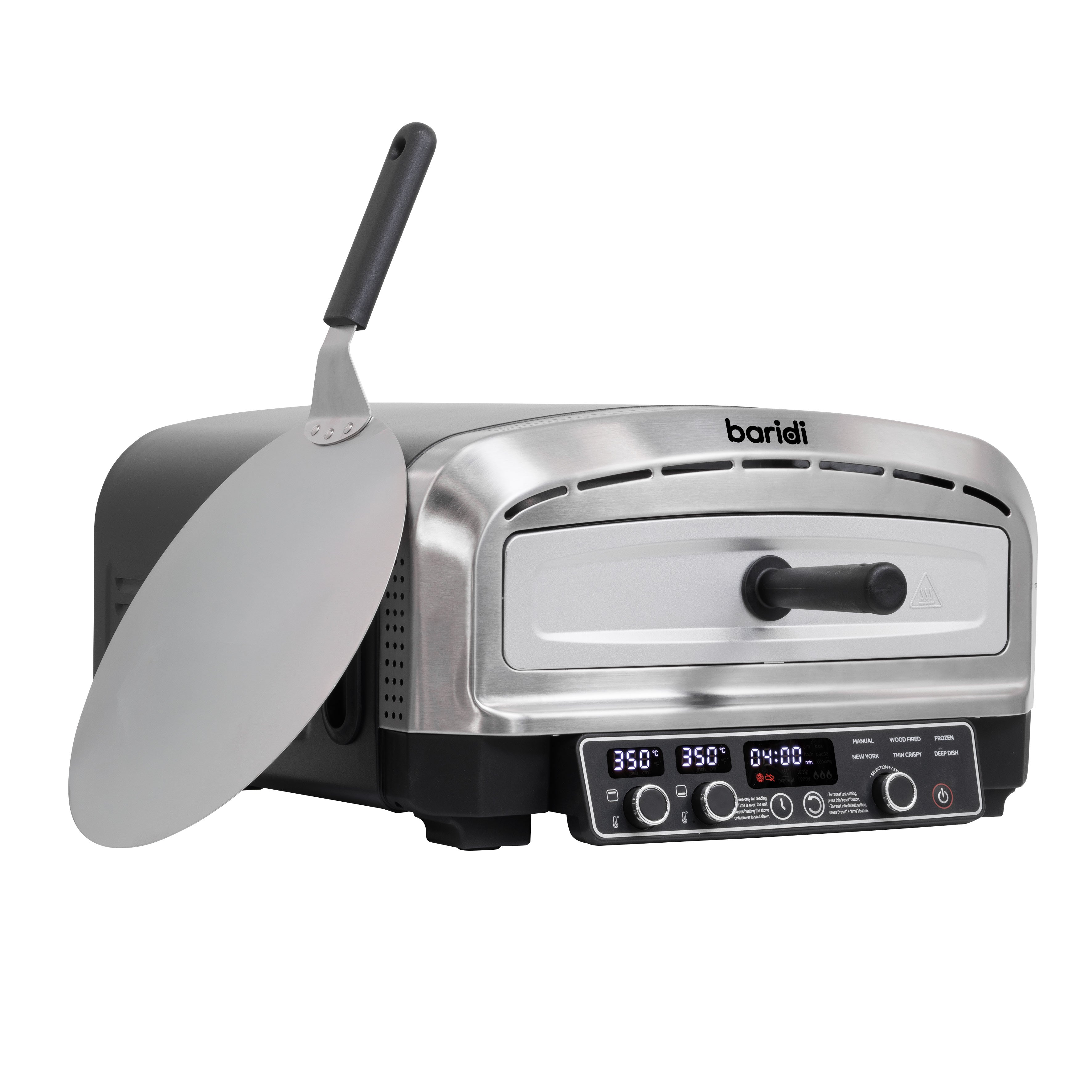 Baridi Electric Pizza Oven 14" with Pizza Peel, Black/Stainless Steel - DH377