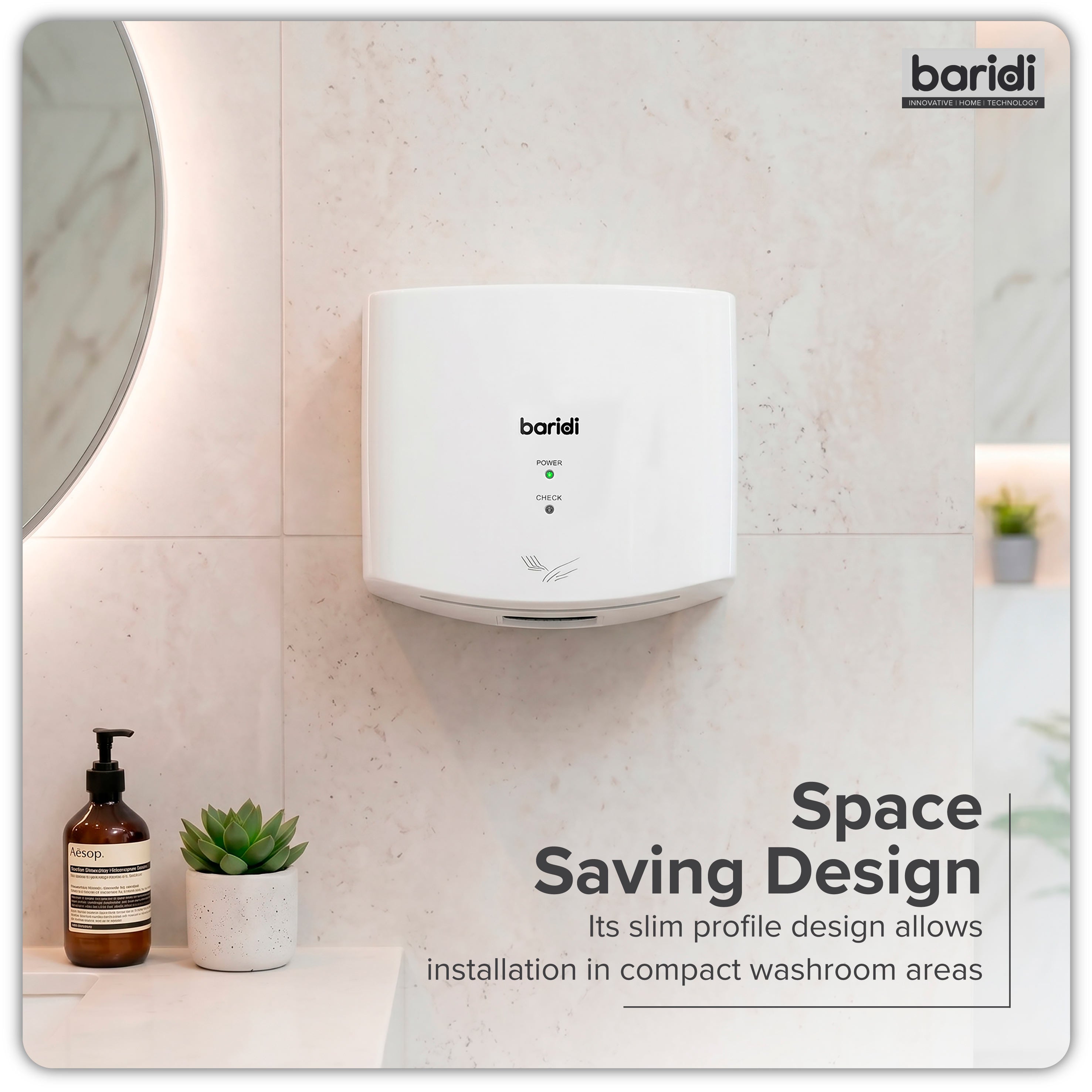Baridi High Speed Hand Dryer with Auto-Sensor 1400-1650W, White - DH378