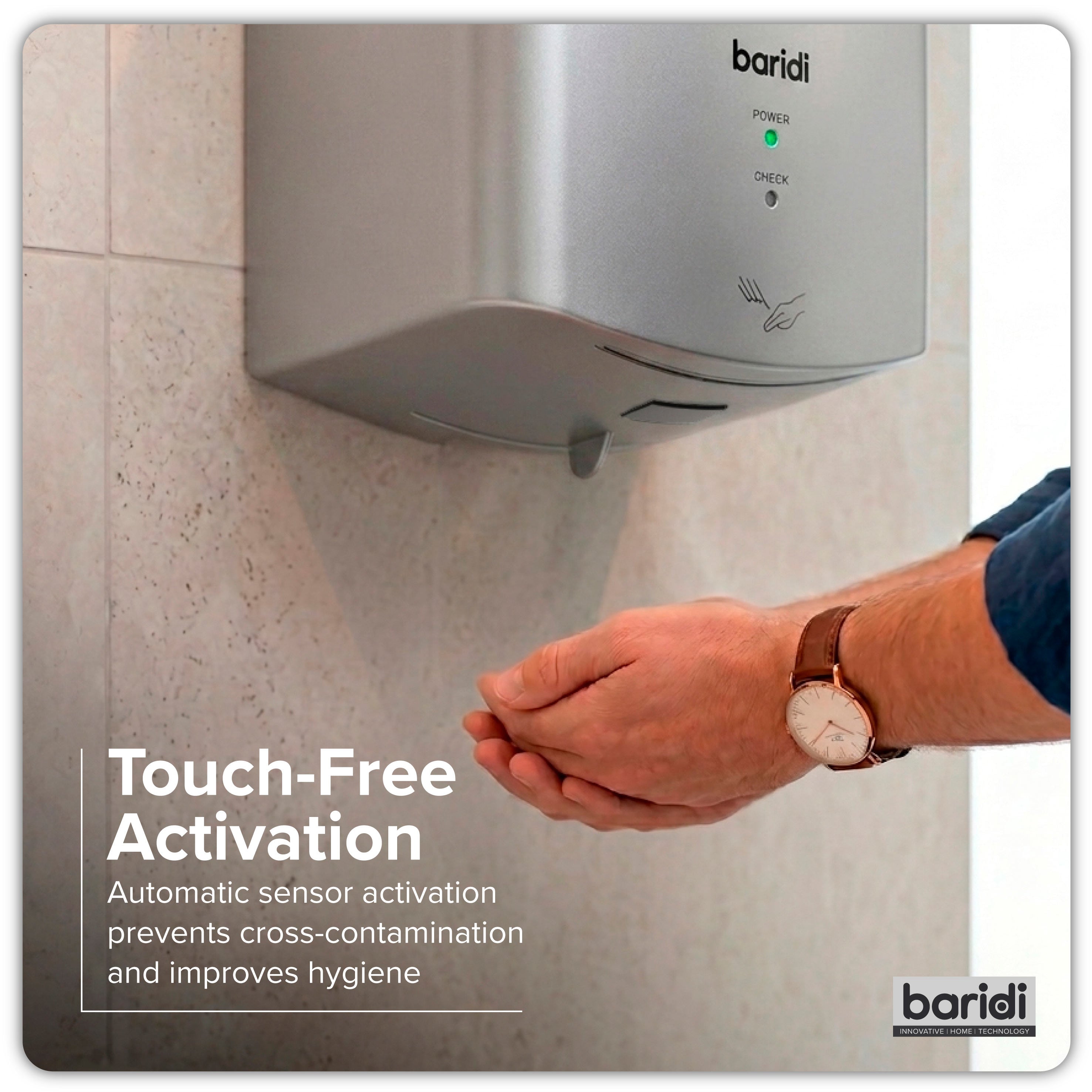 Baridi High Speed Hand Dryer with Auto-Sensor 1400-1650W, Silver - DH379