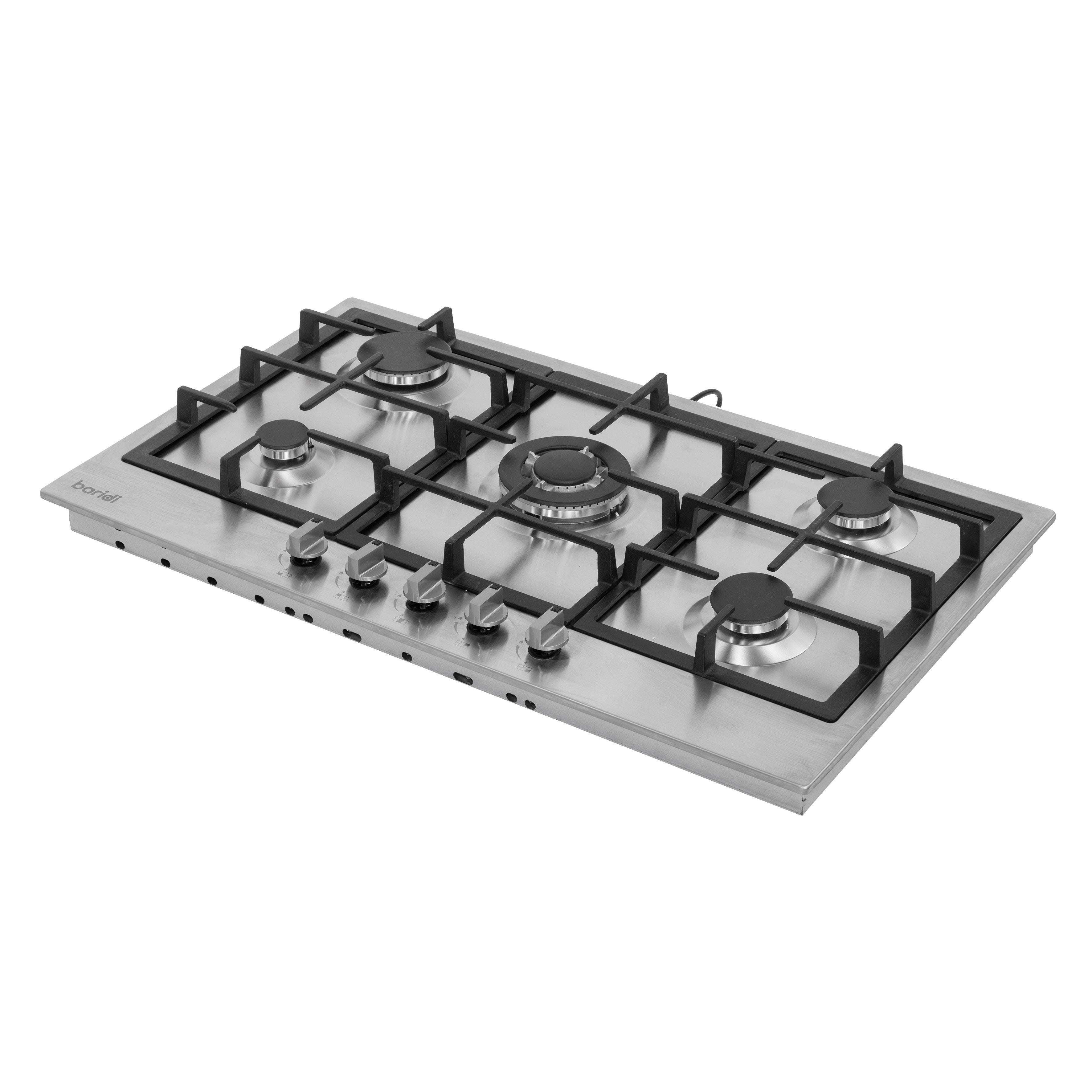 Baridi 90cm Gas Hob with Cast Iron Pan Supports & Wok Burner, Stainless Steel - DH382