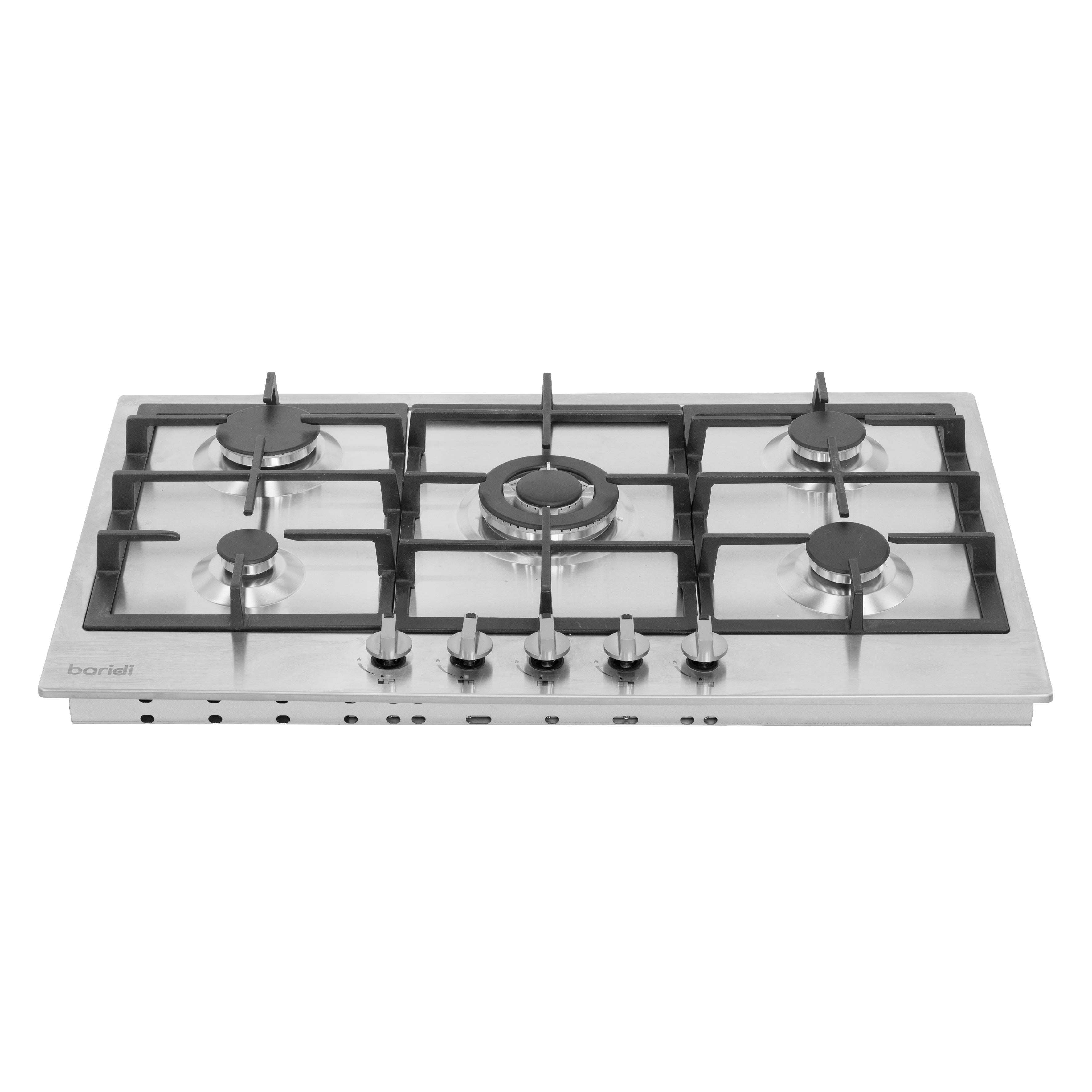 Baridi 90cm Gas Hob with Cast Iron Pan Supports & Wok Burner, Stainless Steel - DH382