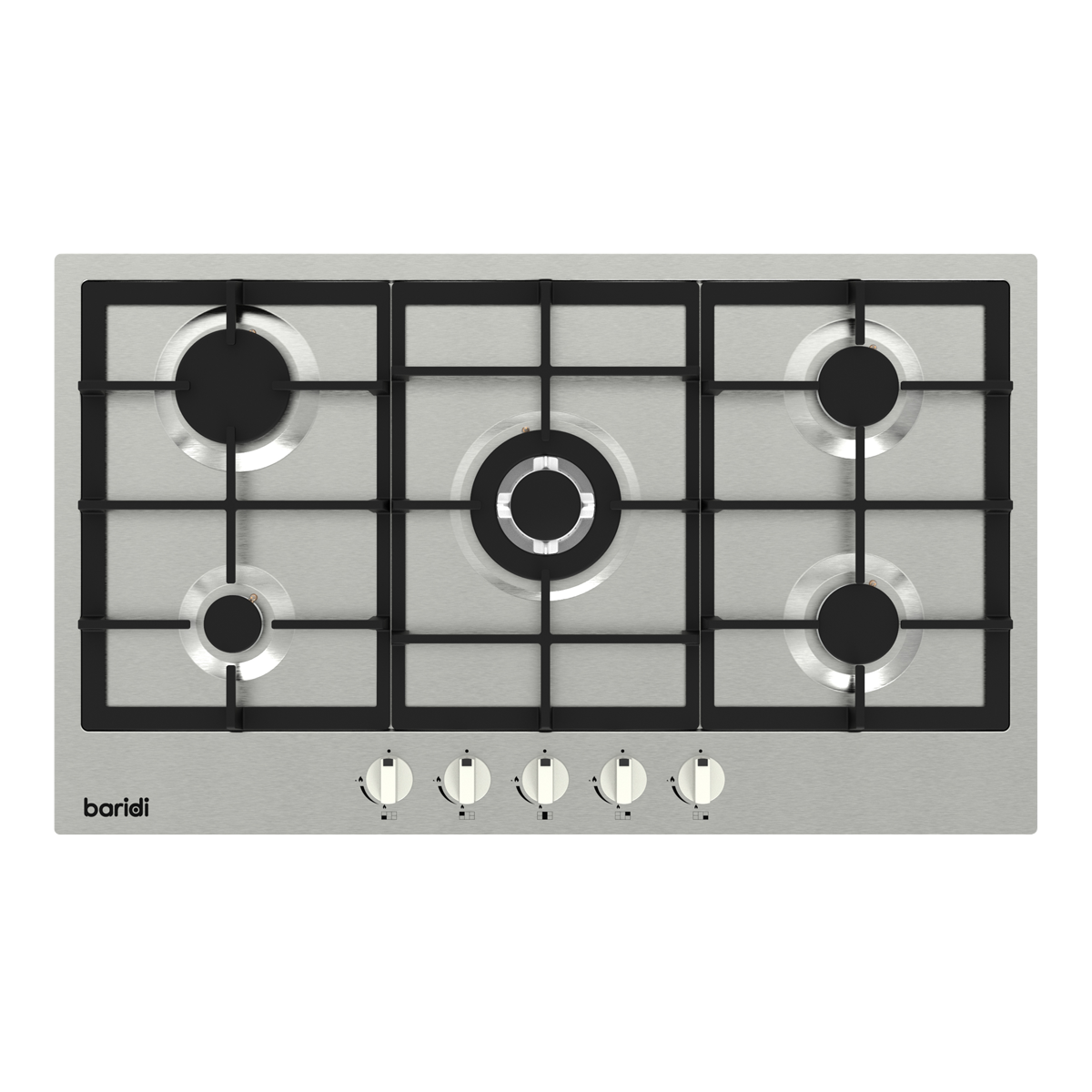 Baridi 90cm Gas Hob with Cast Iron Pan Supports & Wok Burner, Stainless Steel - DH382