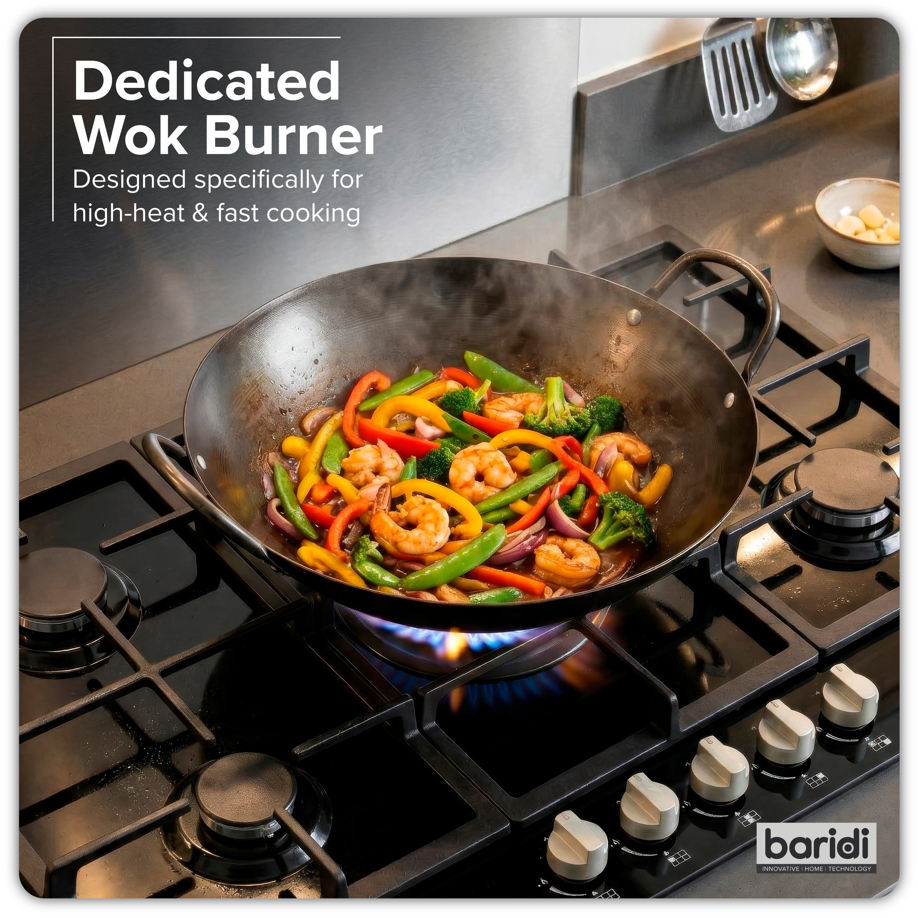 Baridi 90cm Gas Hob Glass with 5 Burners, Cast Iron Supports & Auto Ignition 11kW - DH383