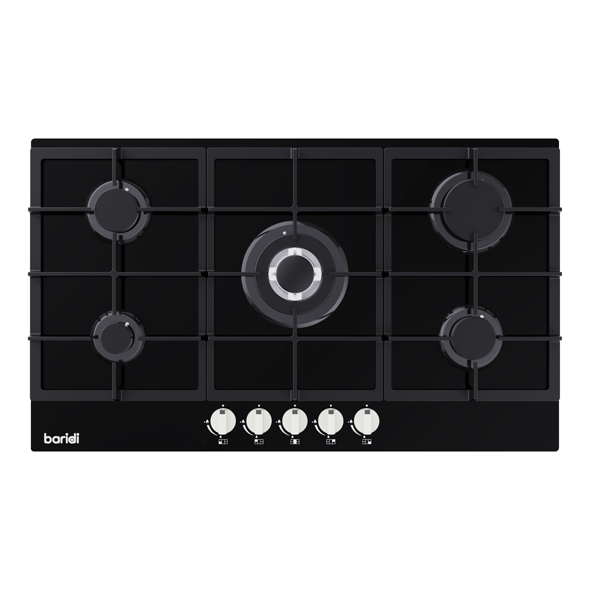 Baridi 90cm Gas Hob Glass with 5 Burners, Cast Iron Supports & Auto Ignition 11kW - DH383
