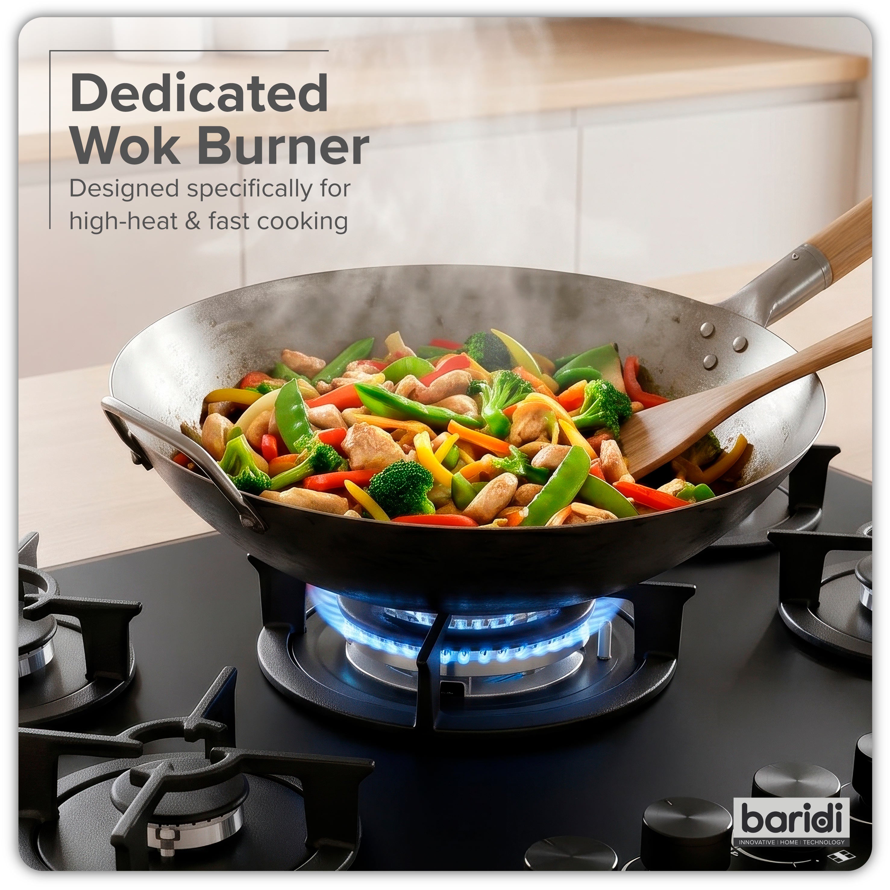 Baridi 70cm Matt Black Glass Gas Hob, 5 Burners, Cast Iron Supports, Auto Ignition, 10.4kW – DH384