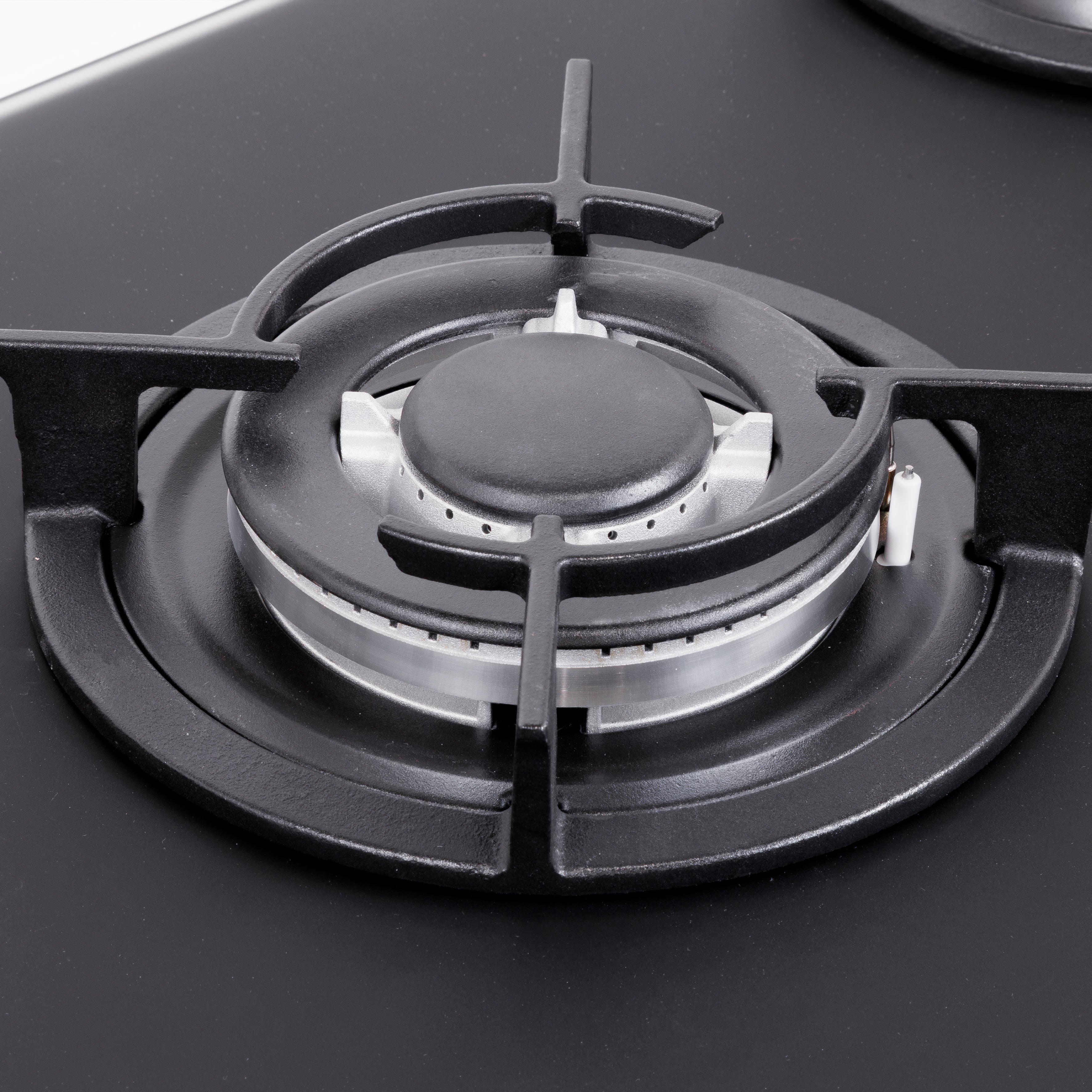 Baridi 70cm Matt Black Glass Gas Hob, 5 Burners, Cast Iron Supports, Auto Ignition, 10.4kW – DH384