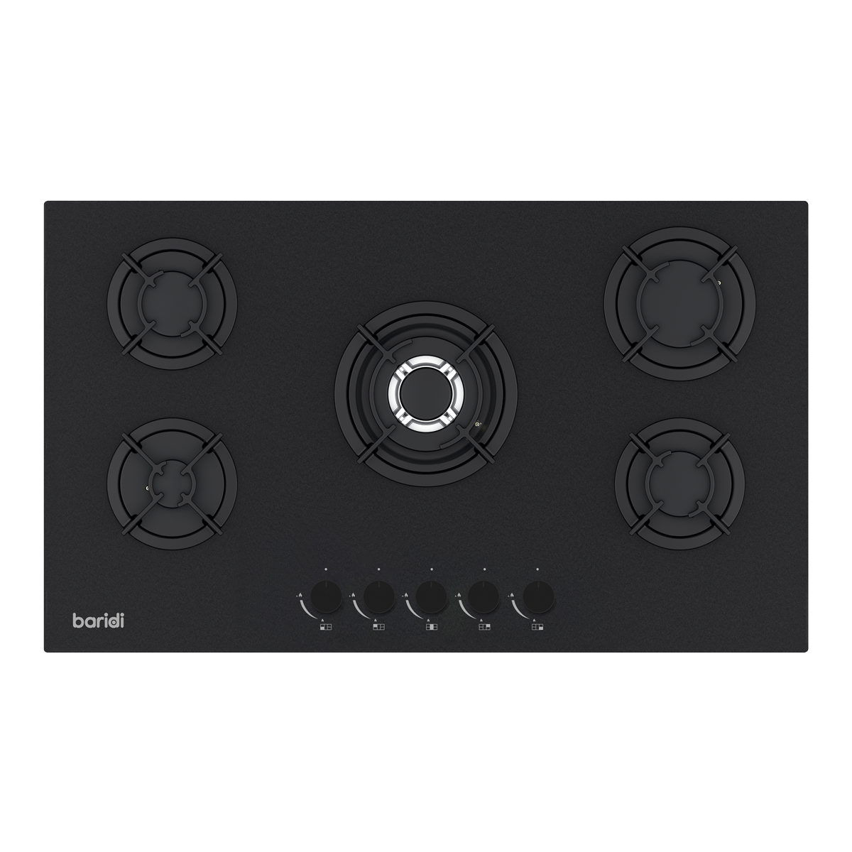 Baridi 90cm Matt Black Glass Gas Hob, 5 Burners, Cast Iron Supports, Auto Ignition, 10.4kW – DH385