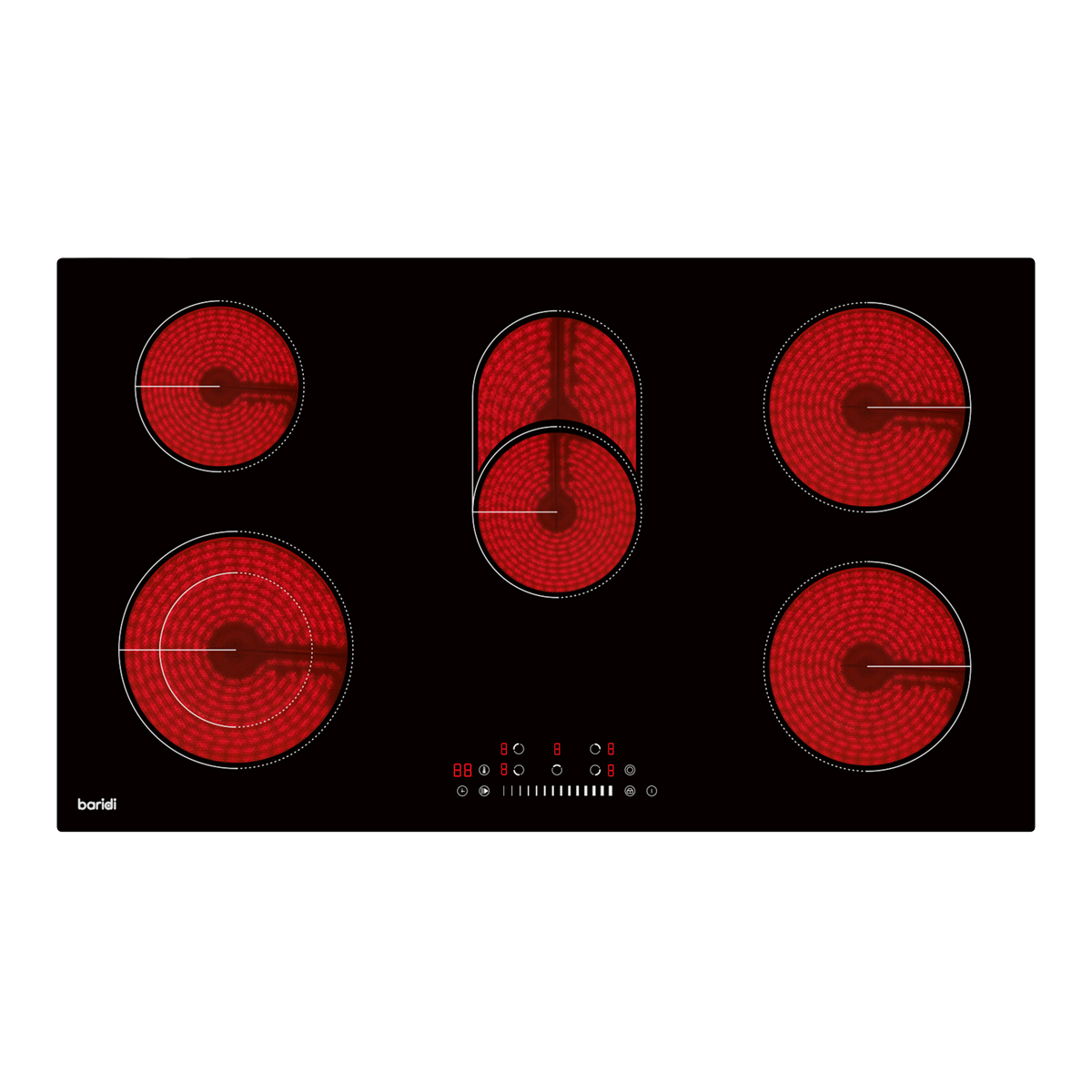 Baridi Integrated Ceramic Hob with 5 Cooking Zones 90cm, Black Glass - DH389