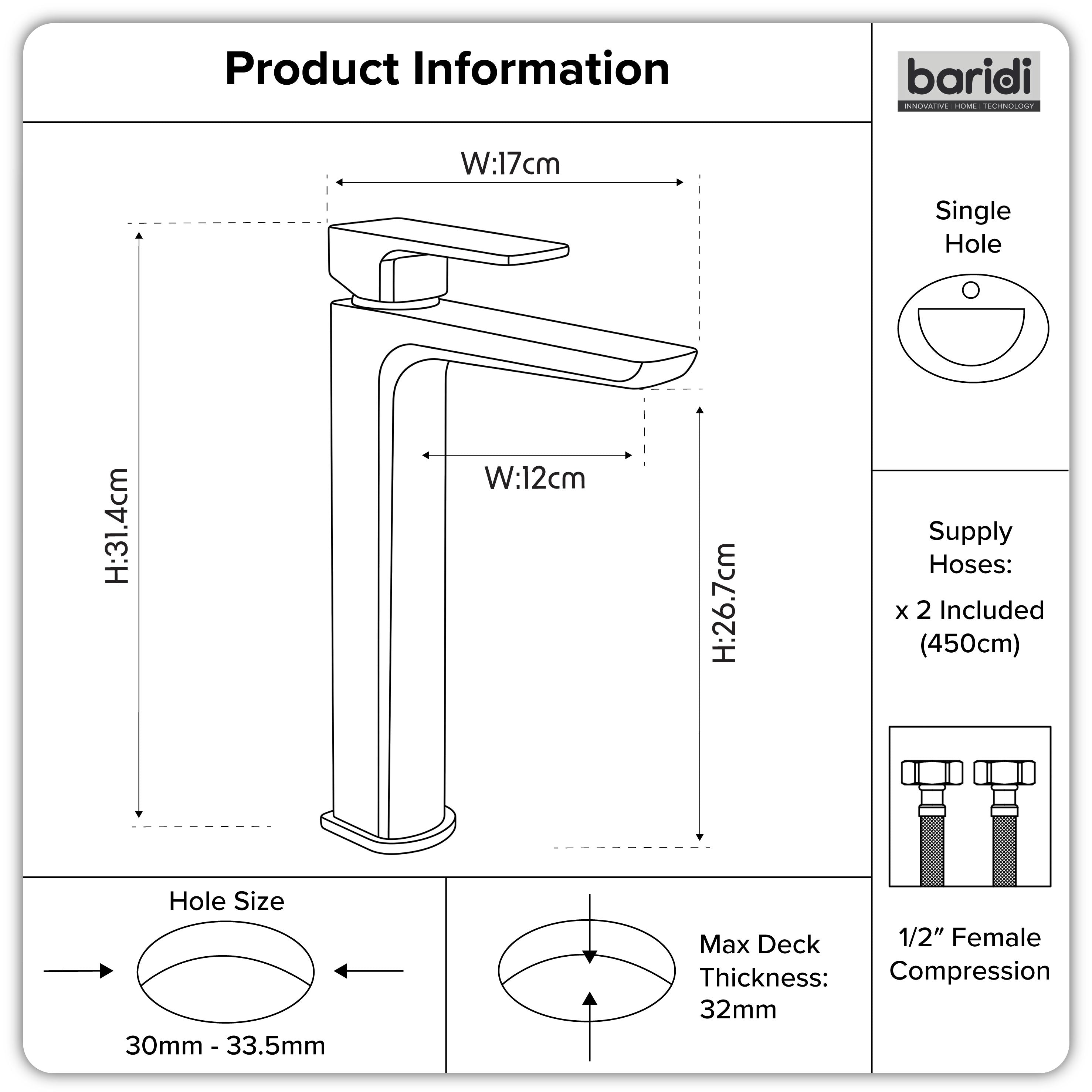 Baridi Basin Mixer Tap with Clicker Waste, Matt Black - DH393