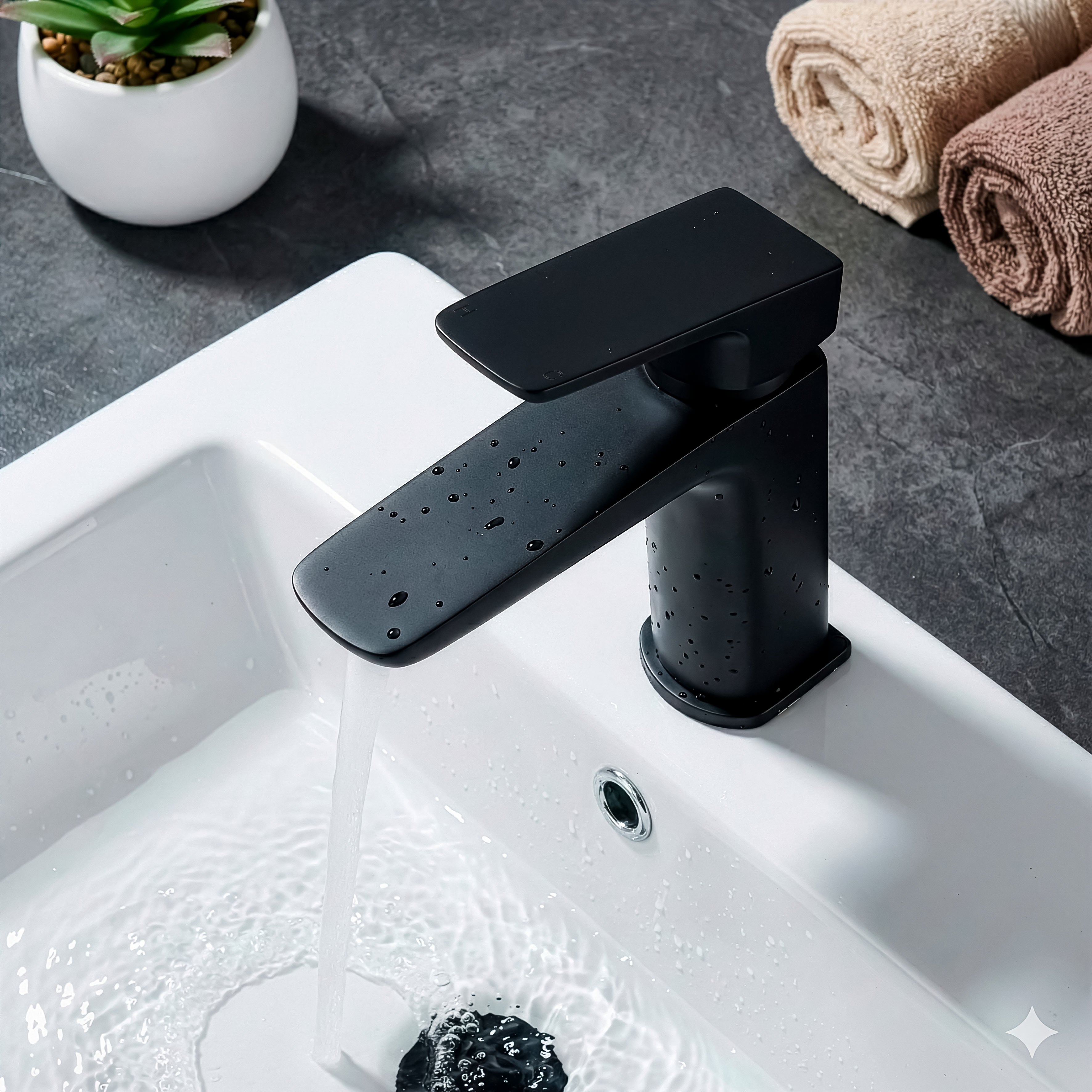 Baridi Basin Mixer Tap with Clicker Waste, Matt Black - DH393
