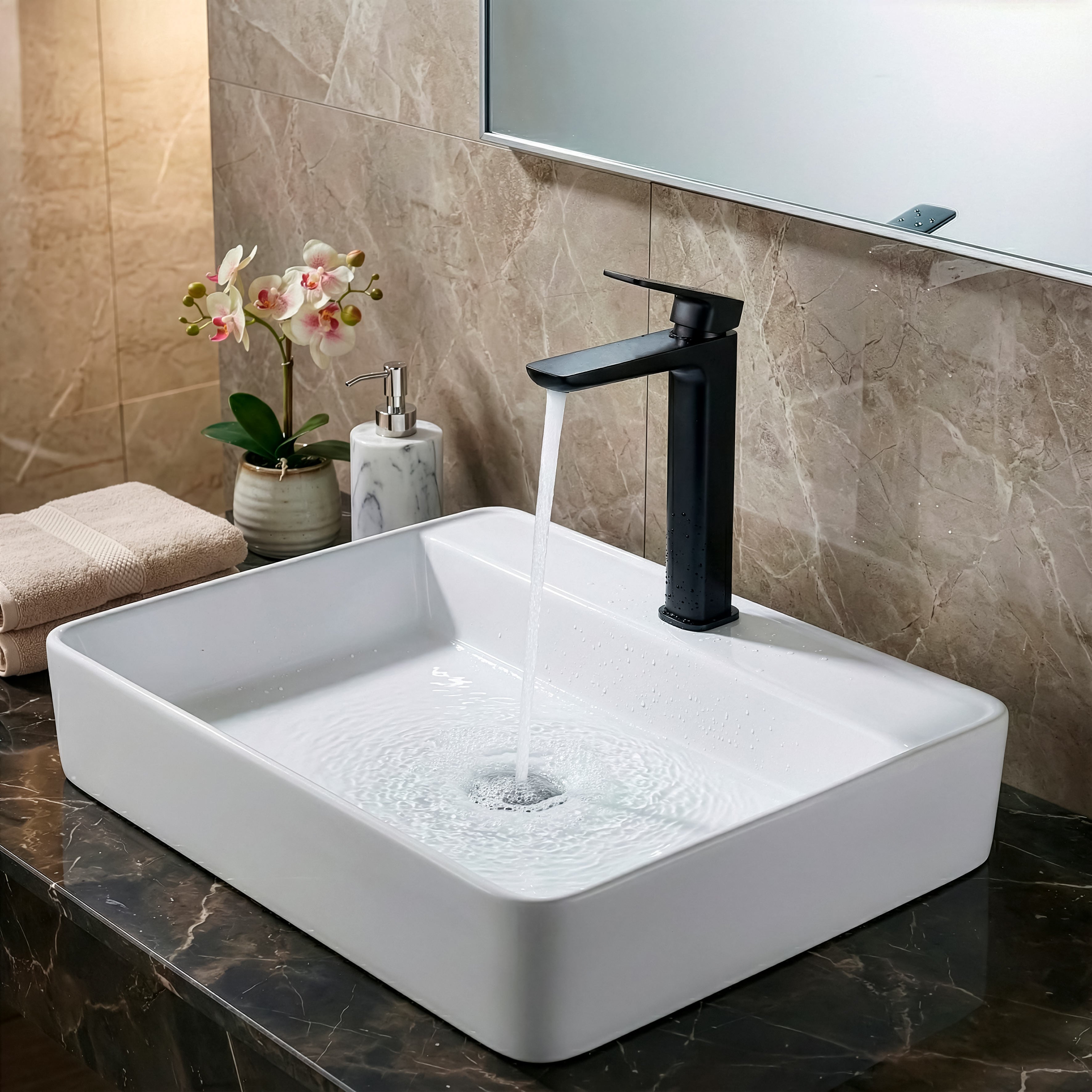Baridi High Basin Mixer Tap with Clicker Waste, Matt Black - DH395