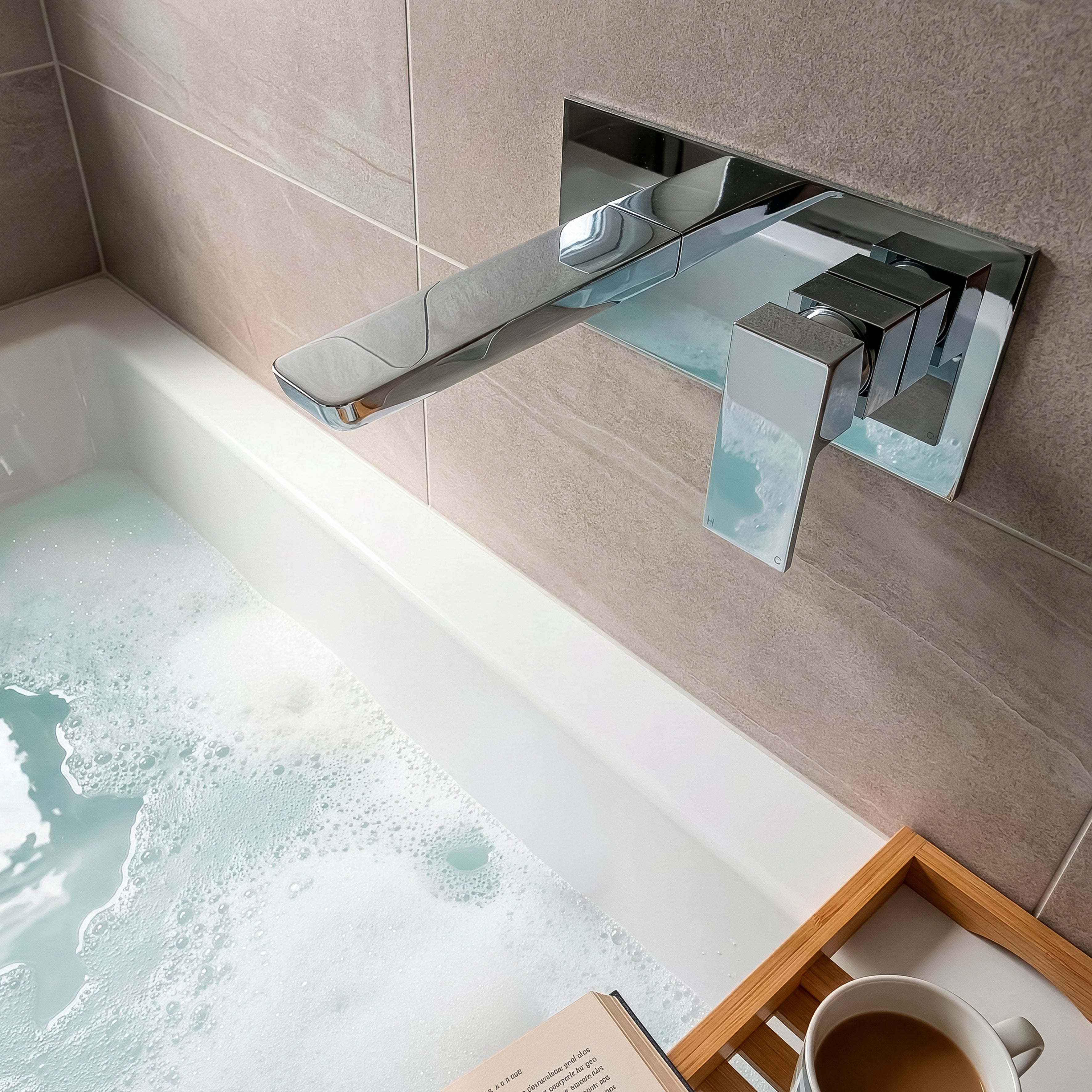 Baridi Wall Mounting Basin Mixer Tap, Square, Chrome - DH396