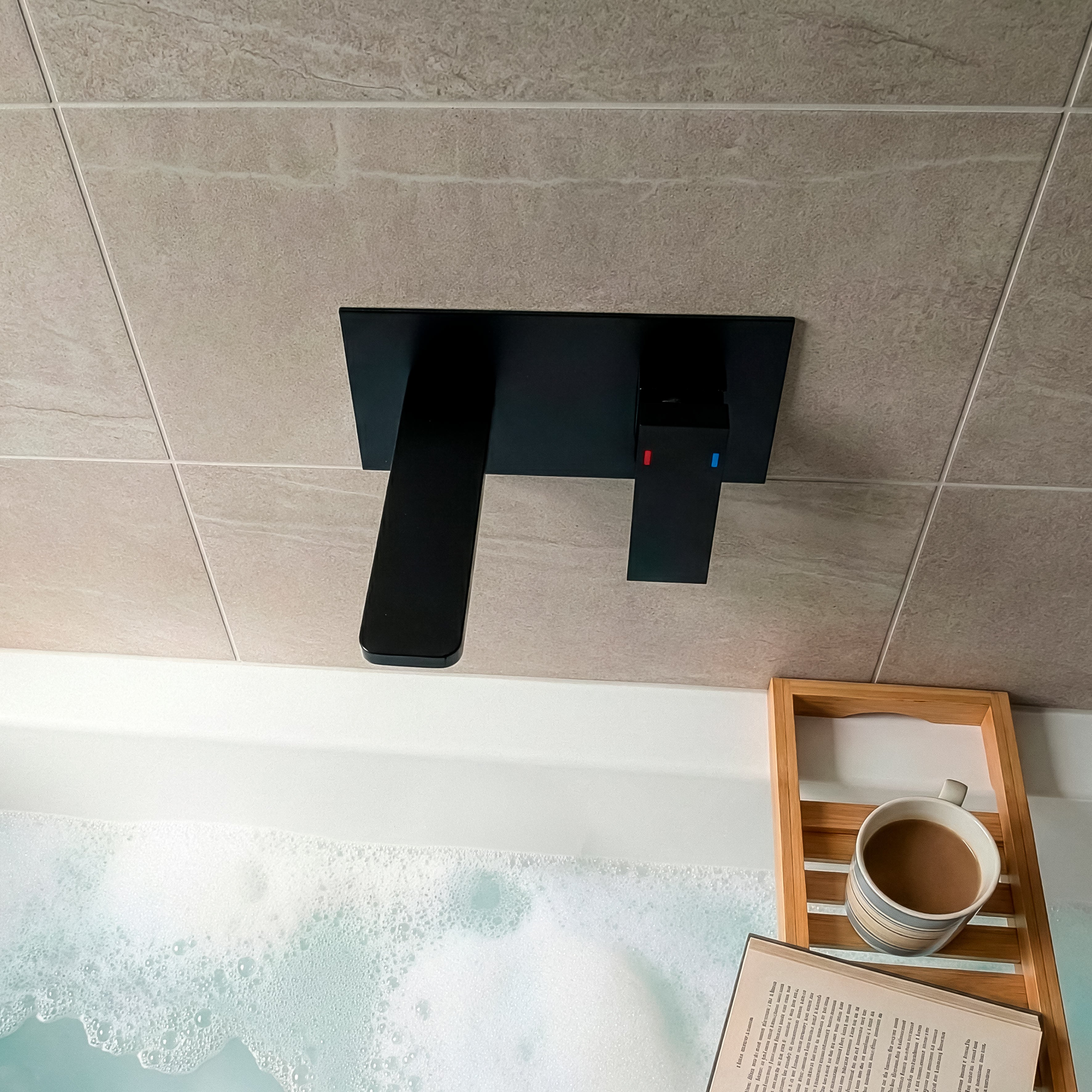 Baridi Wall Mounting Basin Mixer Tap, Square, Matt Black - DH397