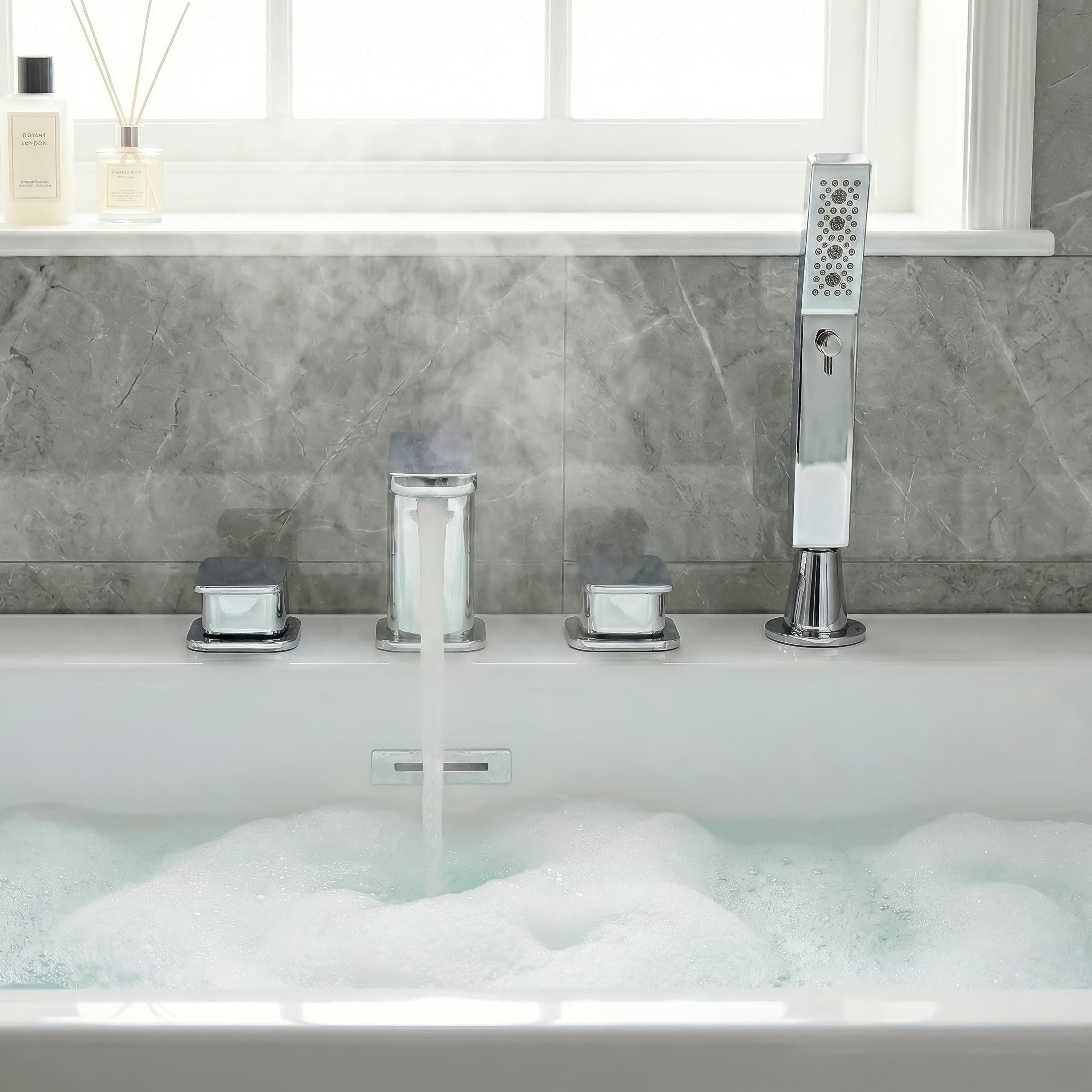 Baridi Bath Mounting 4-Hole Mixer Tap with Shower Head, Chrome - DH398