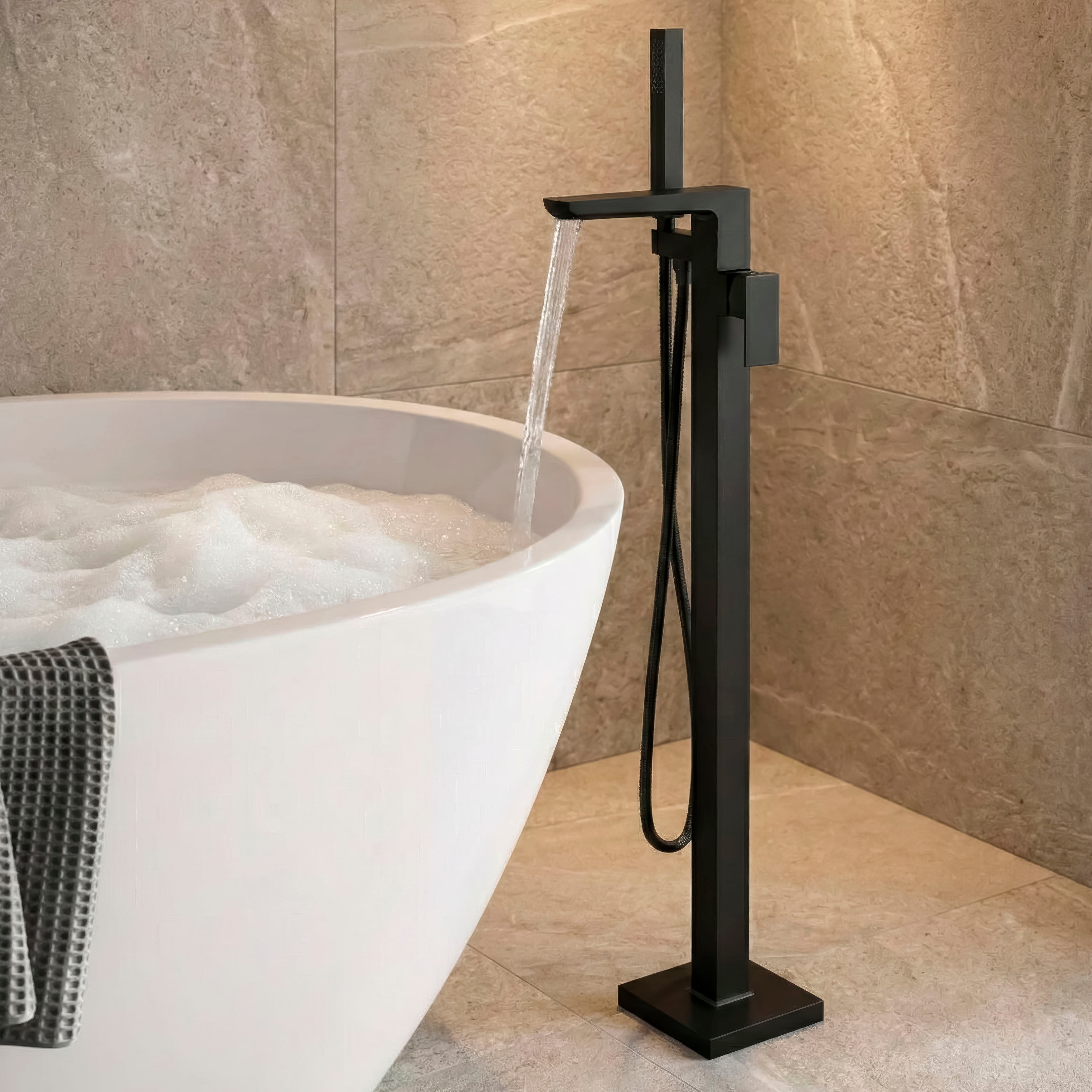 Baridi Freestanding Bath Mixer Tap with Shower, Matt Black - DH401
