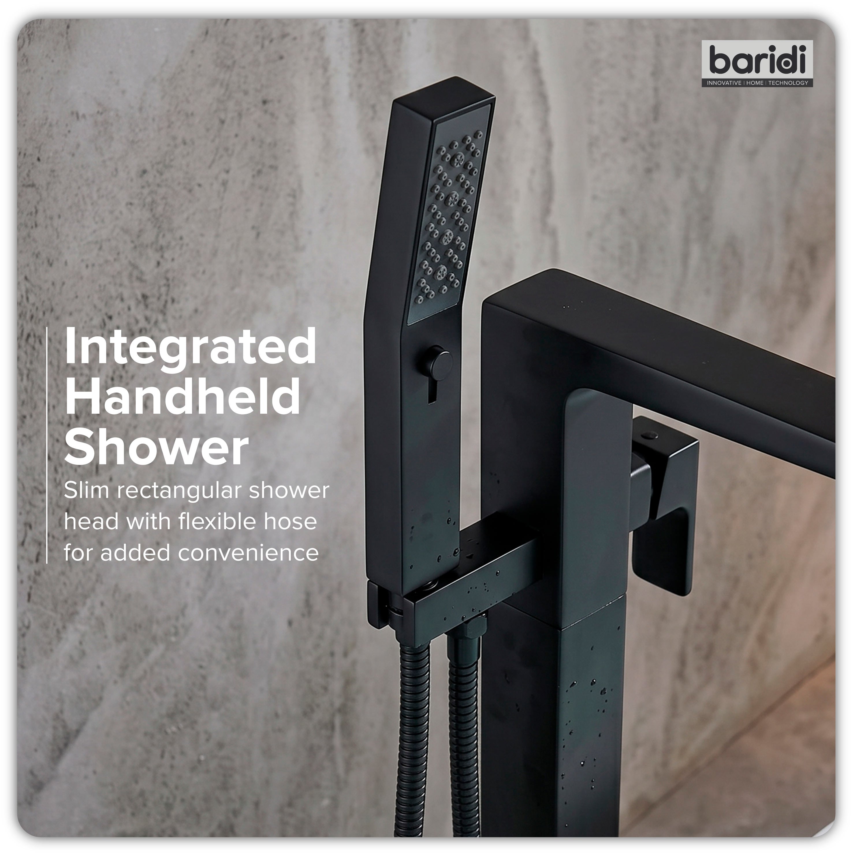 Baridi Freestanding Bath Mixer Tap with Shower, Matt Black - DH401
