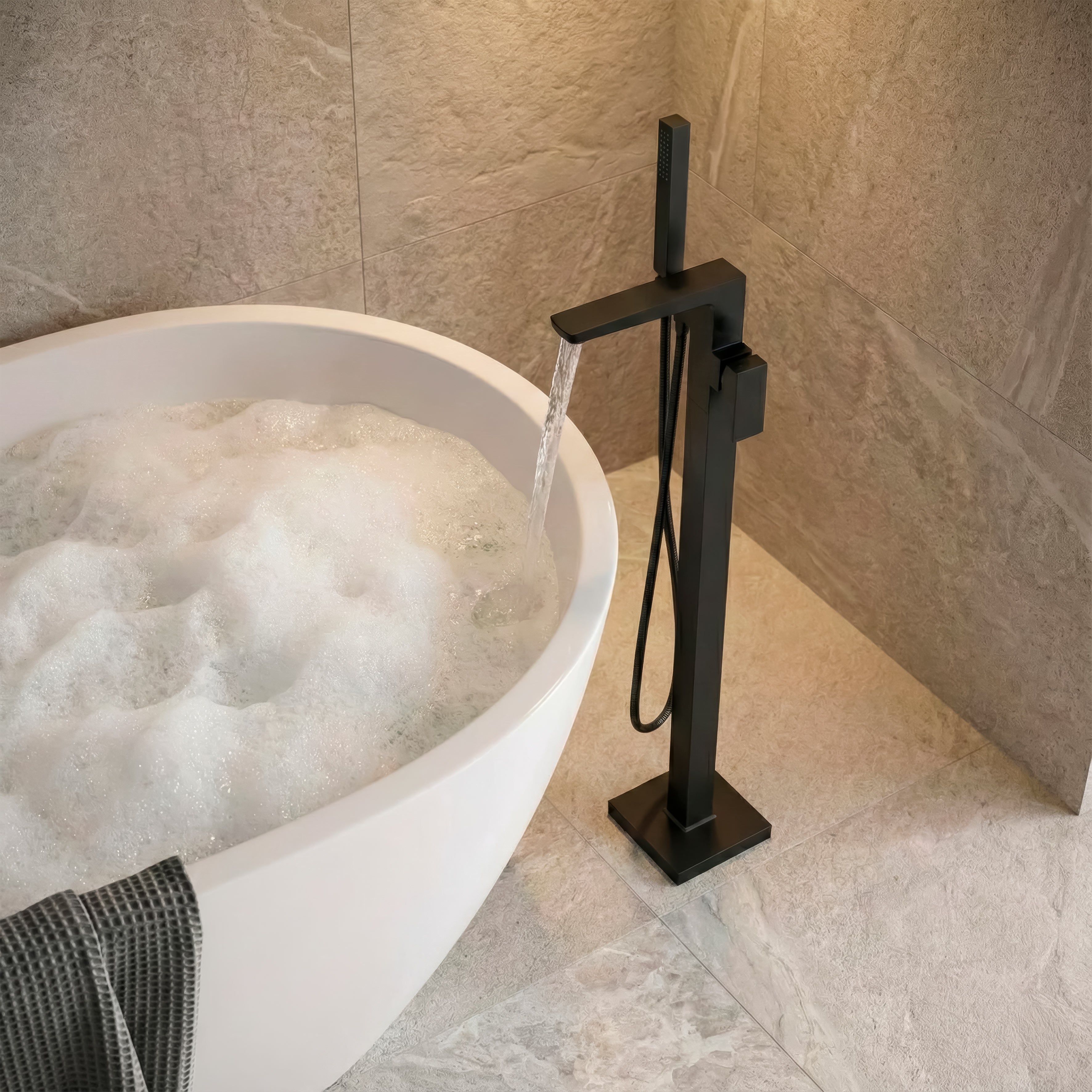 Baridi Freestanding Bath Mixer Tap with Shower, Matt Black - DH401