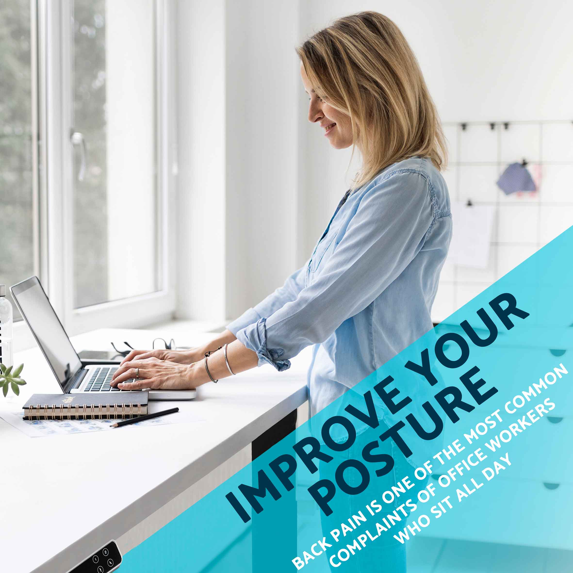 Dellonda DH40 Adjustable Desk Action shot - back - posture