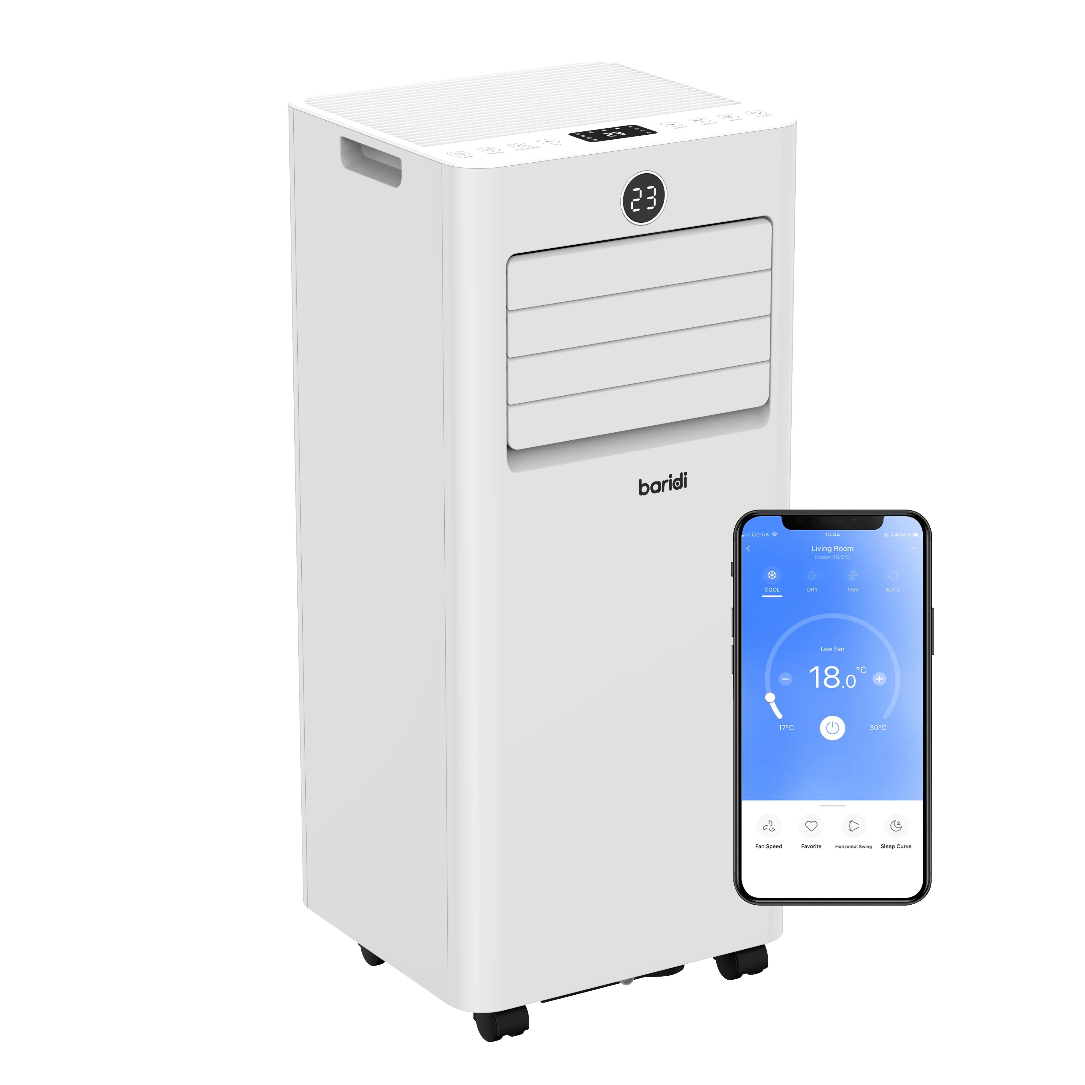 Baridi 4-in-1 Portable Air Conditioner with Window Sealing Kit 5,000Btu/hr, TUYA App & Wi-Fi Control, White - DH412