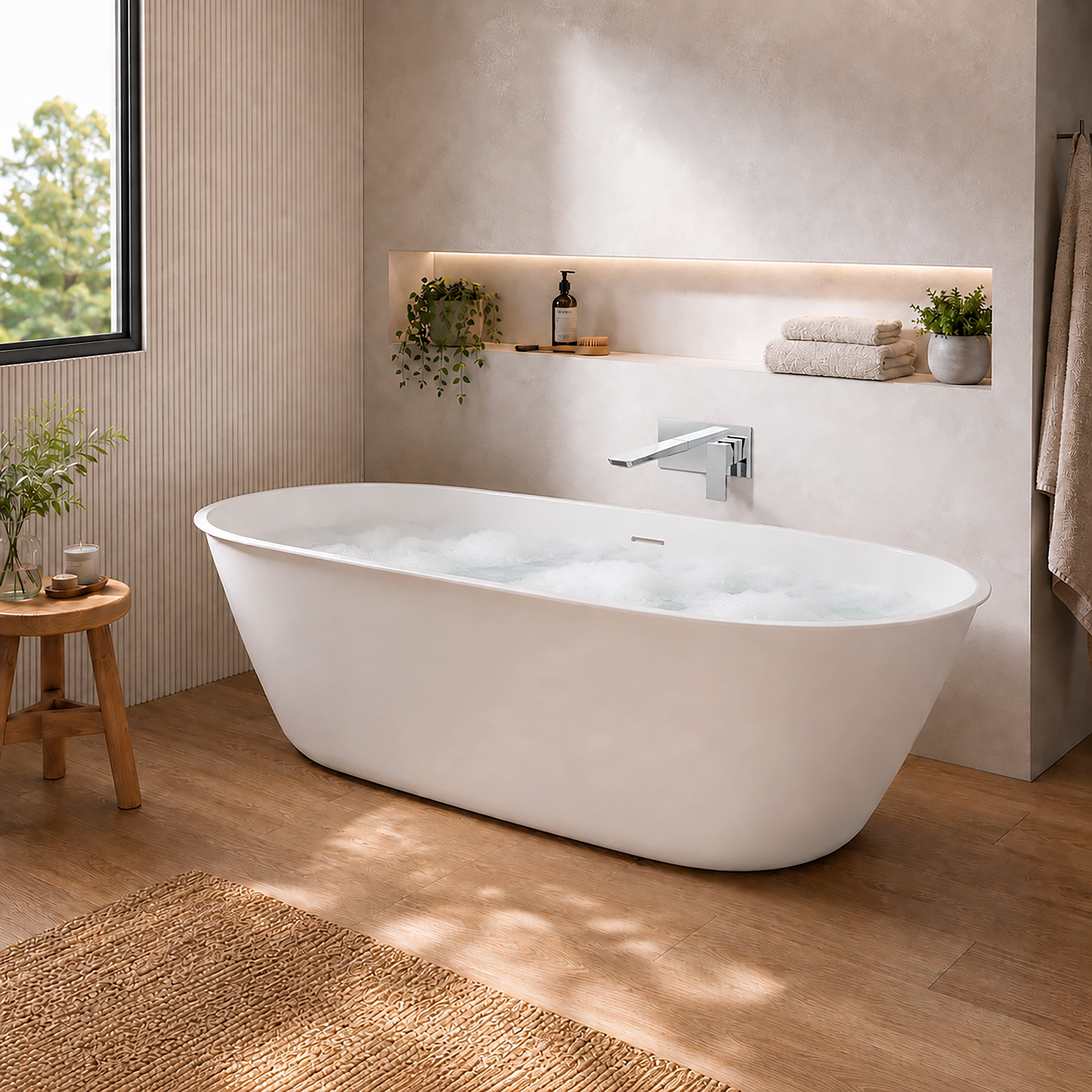 Baridi Double-Ended Slim Rim Bath with Overflow System 160cm, Gloss White - DH417