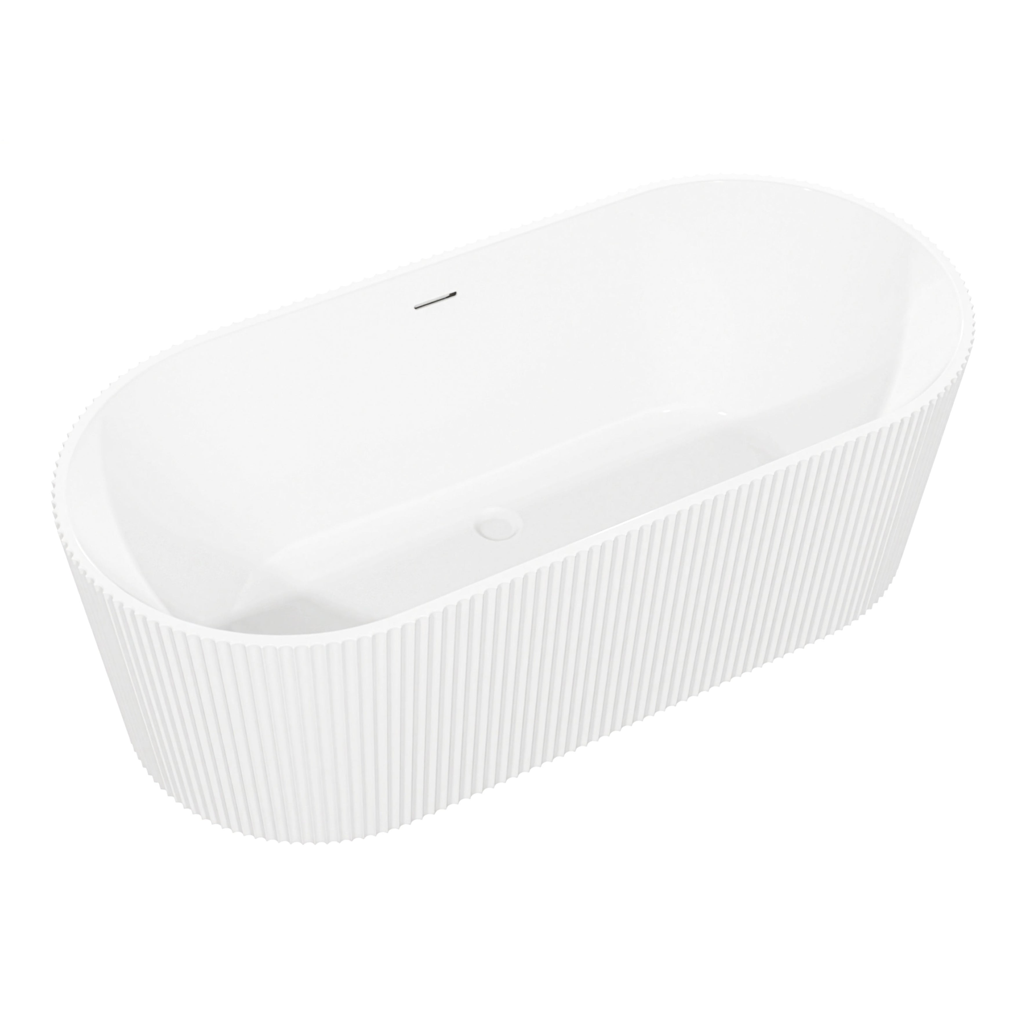 Baridi Double-Ended Fluted Design Bath with Slim Rim 150cm, Gloss White - DH419