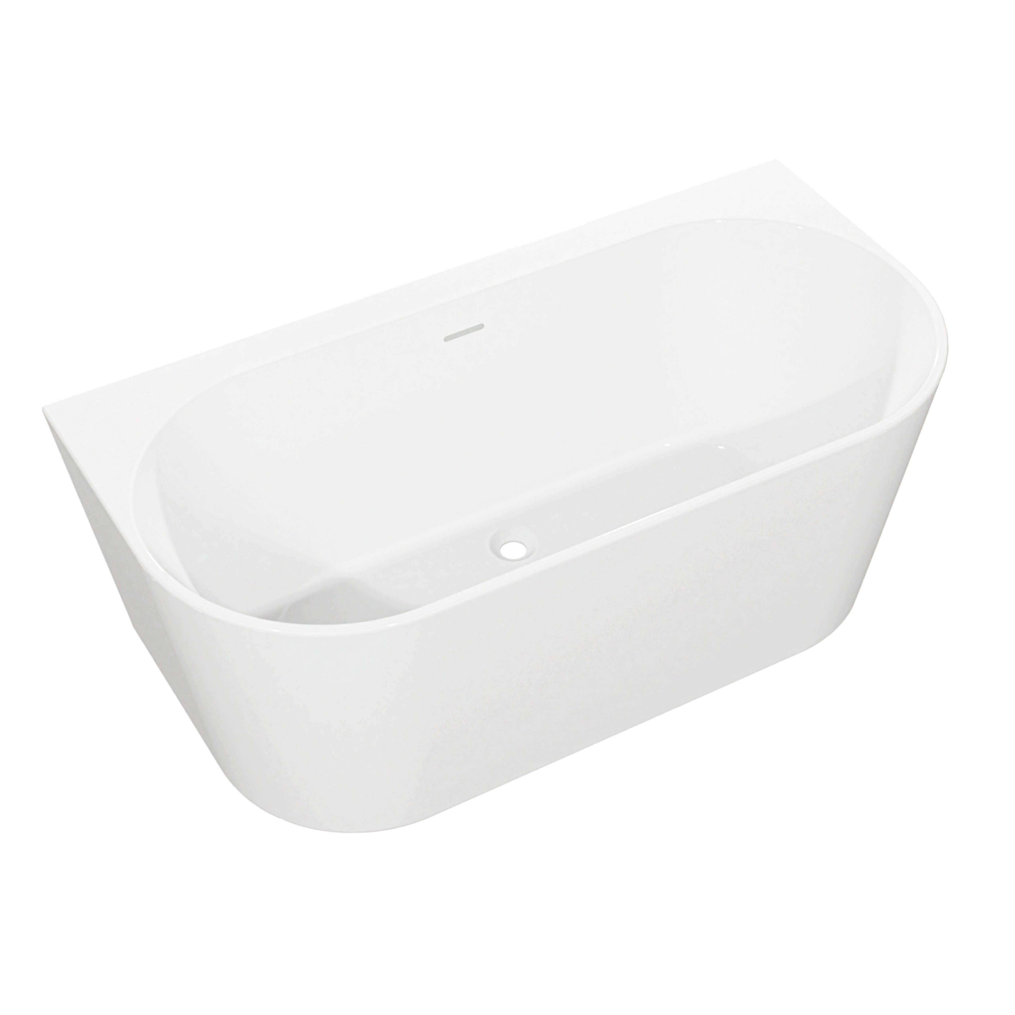 Baridi Back-to-Wall Slim Rim Bath with Overflow System 170cm, Gloss White - DH422