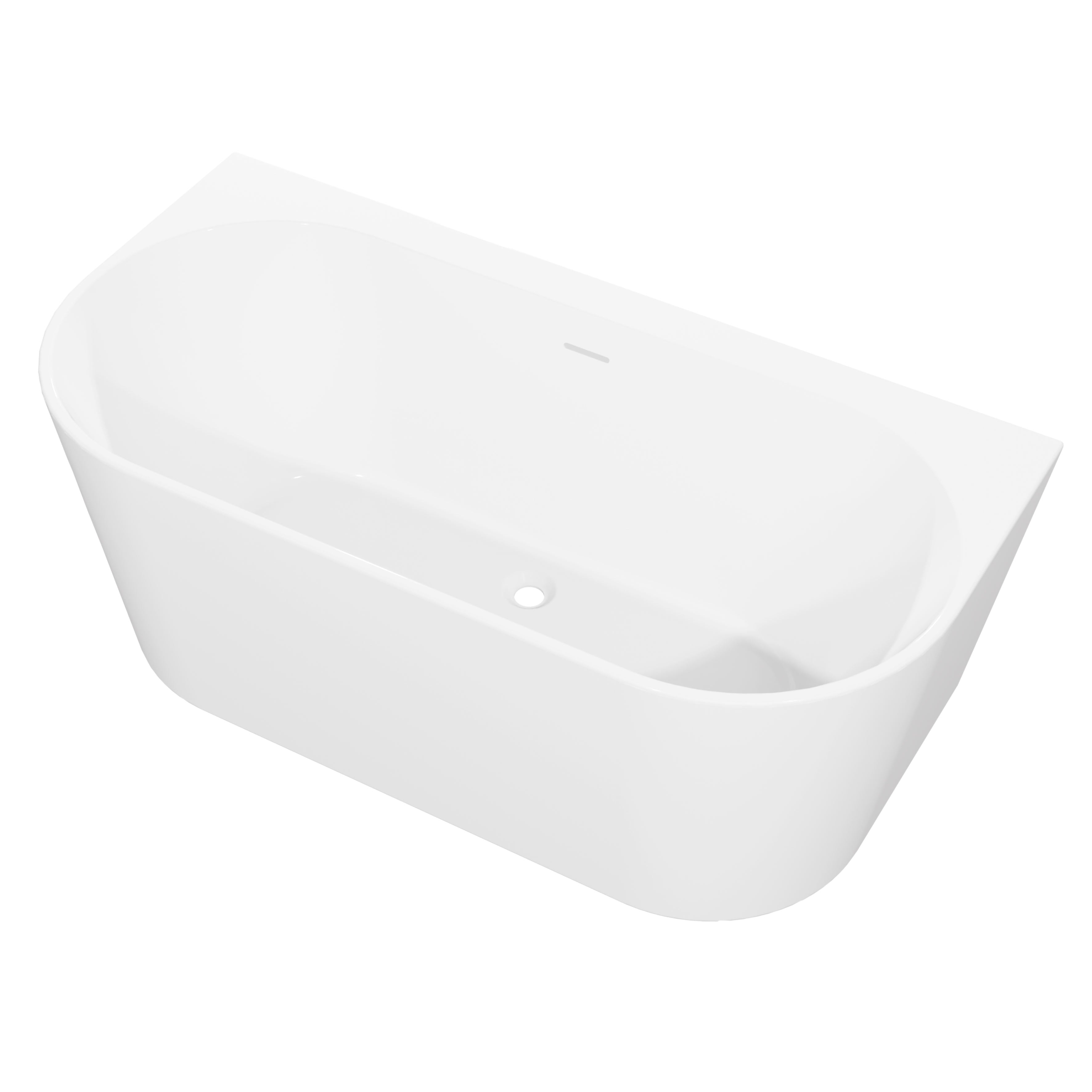 Baridi Back-to-Wall Slim Rim Bath with Overflow System 170cm, Gloss White - DH422