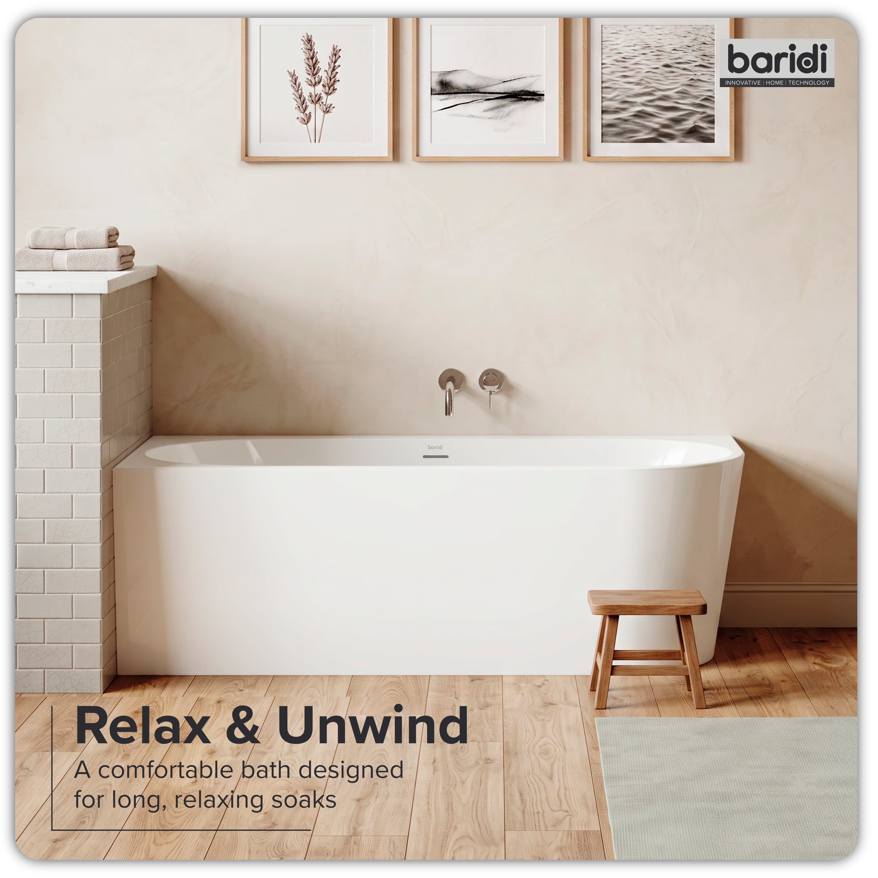 Baridi Left-Hand Corner Slim Rim Bath with Overflow System 160cm, Gloss White - DH424