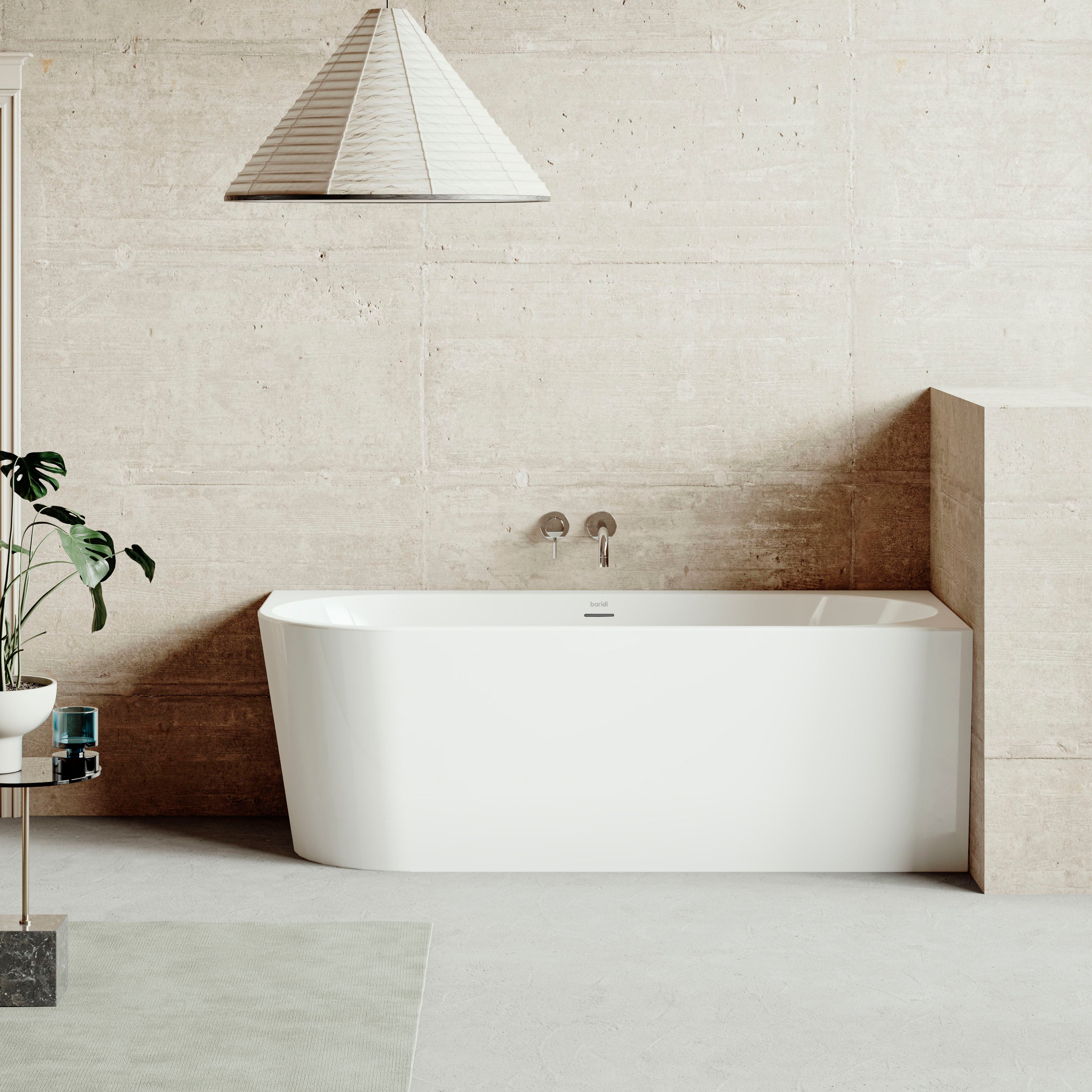 Baridi Right-Hand Corner Slim Rim Bath with Overflow System 150cm, Gloss White - DH426