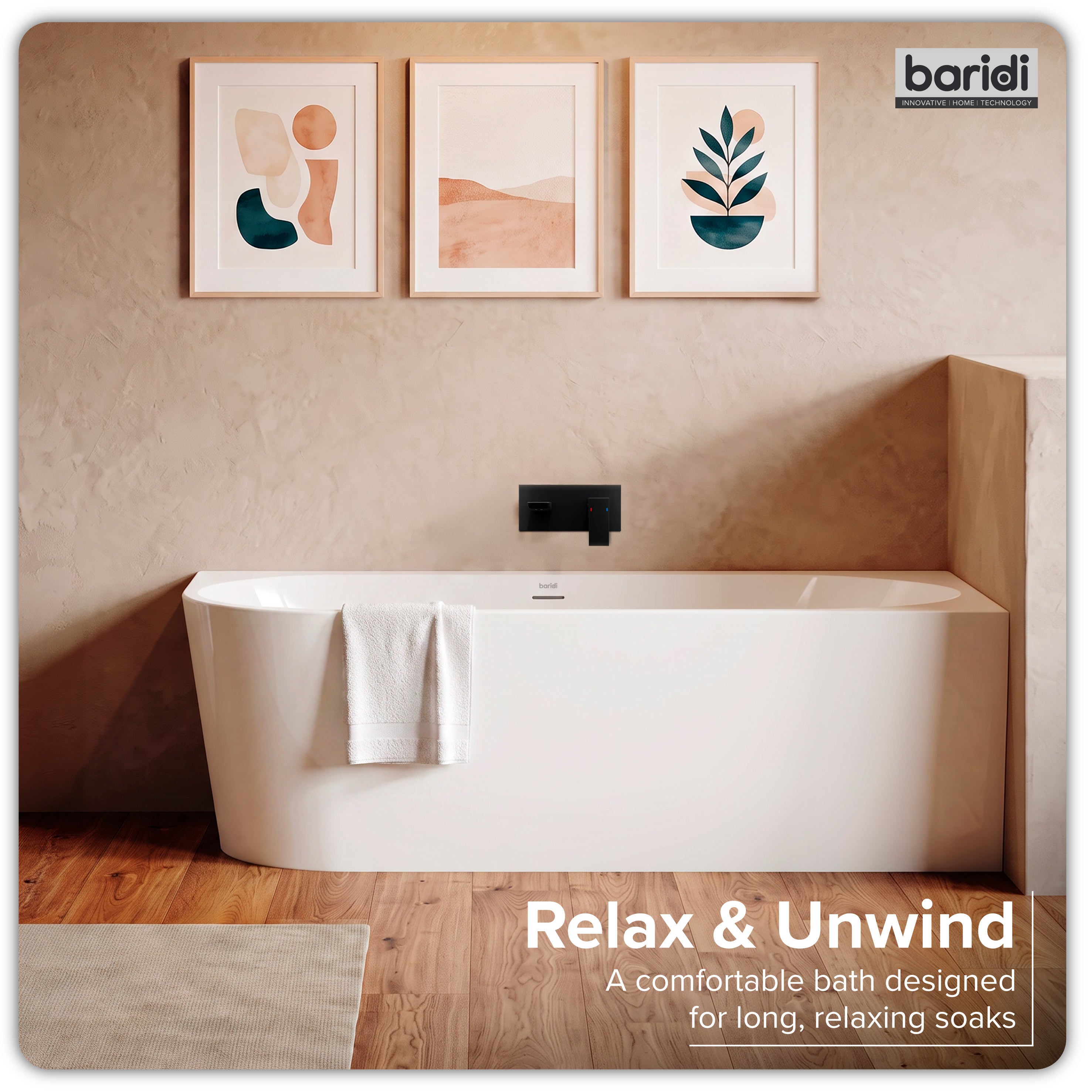 Baridi Right-Hand Corner Slim Rim Bath with Overflow System 170cm, Gloss White - DH428