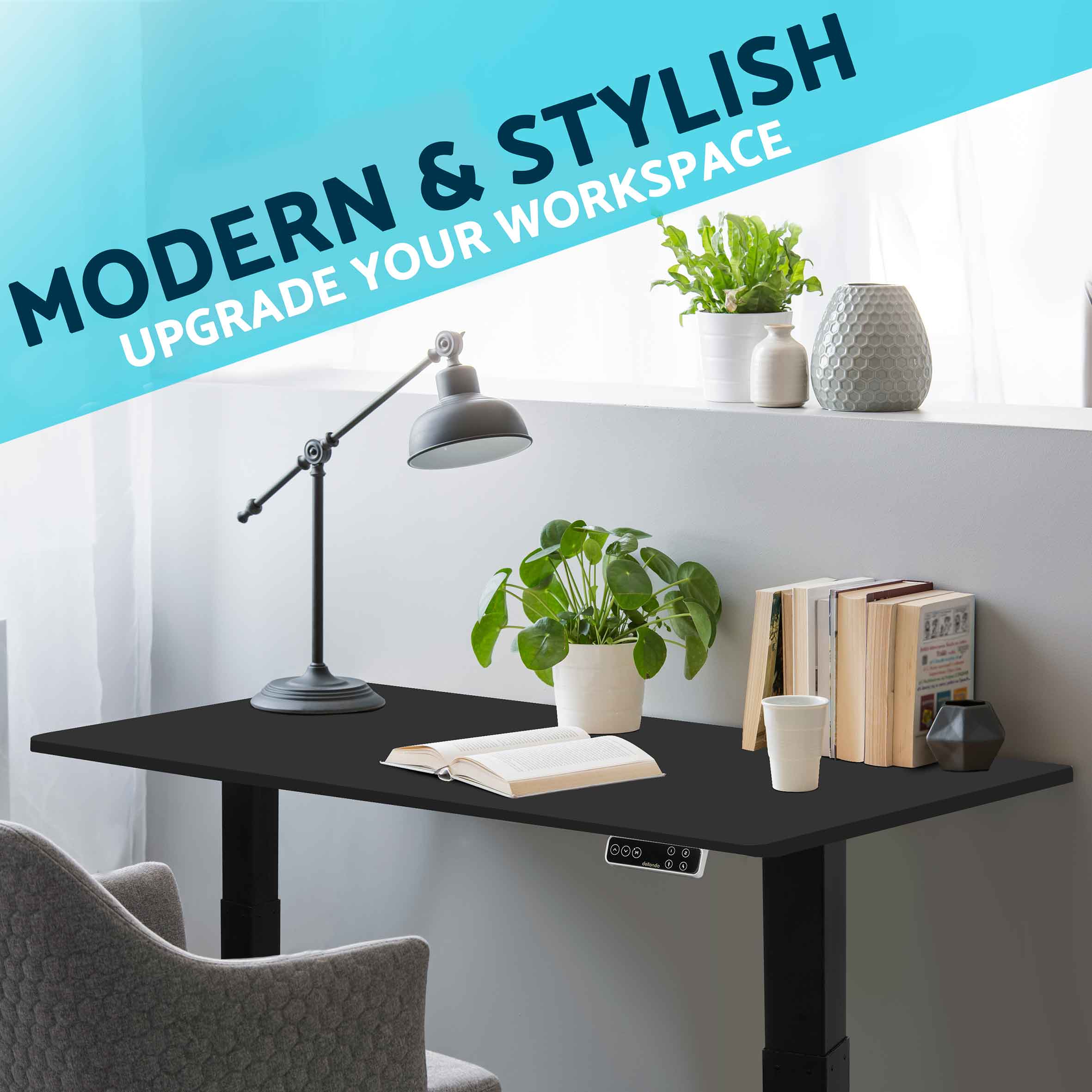 Dellonda DH42 Adjustable Desk Action shot - home and office