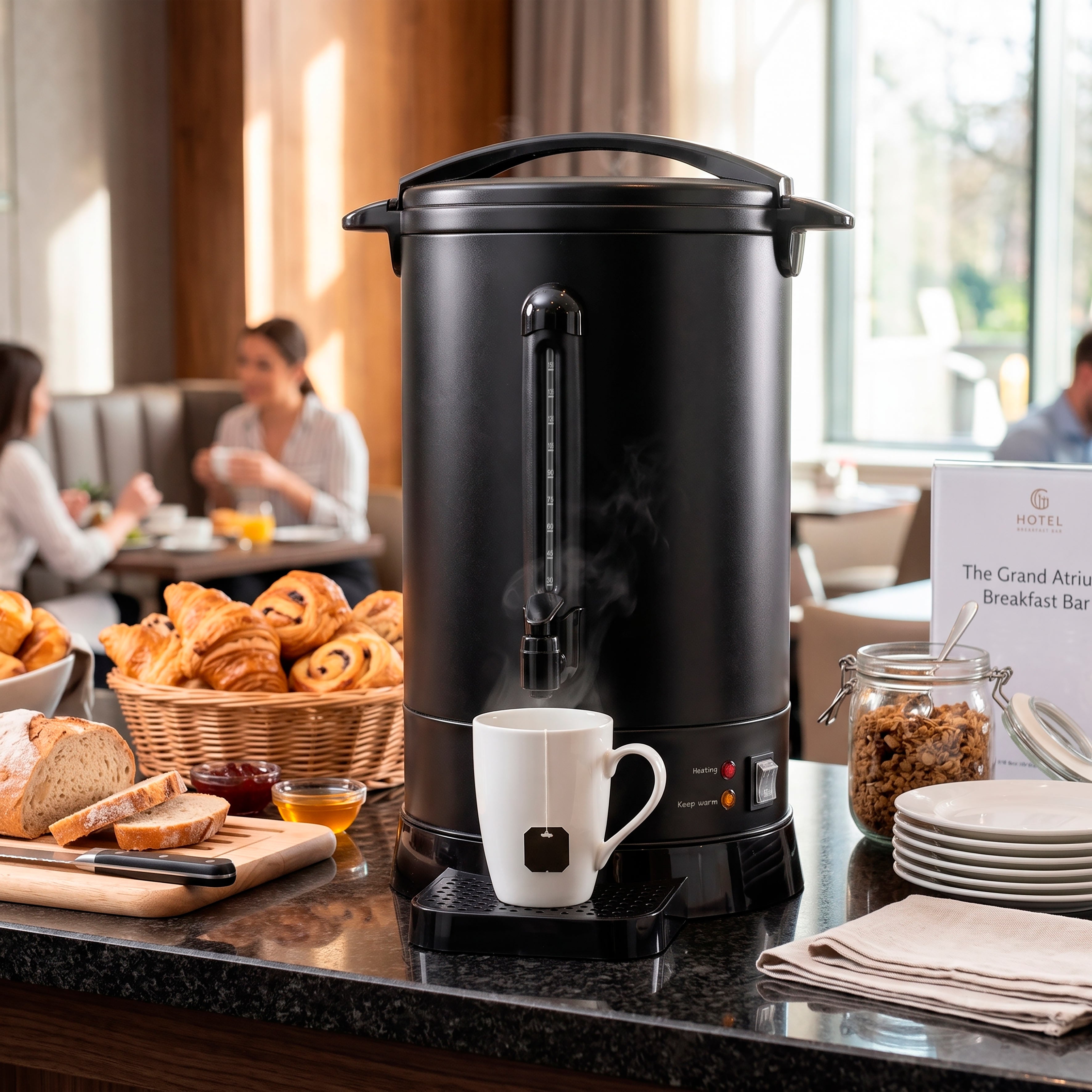 Baridi 20L Hot Water Boiler/Tea Urn with Drip Tray, Keep Warm Function and Water Gauge, Black - DH431