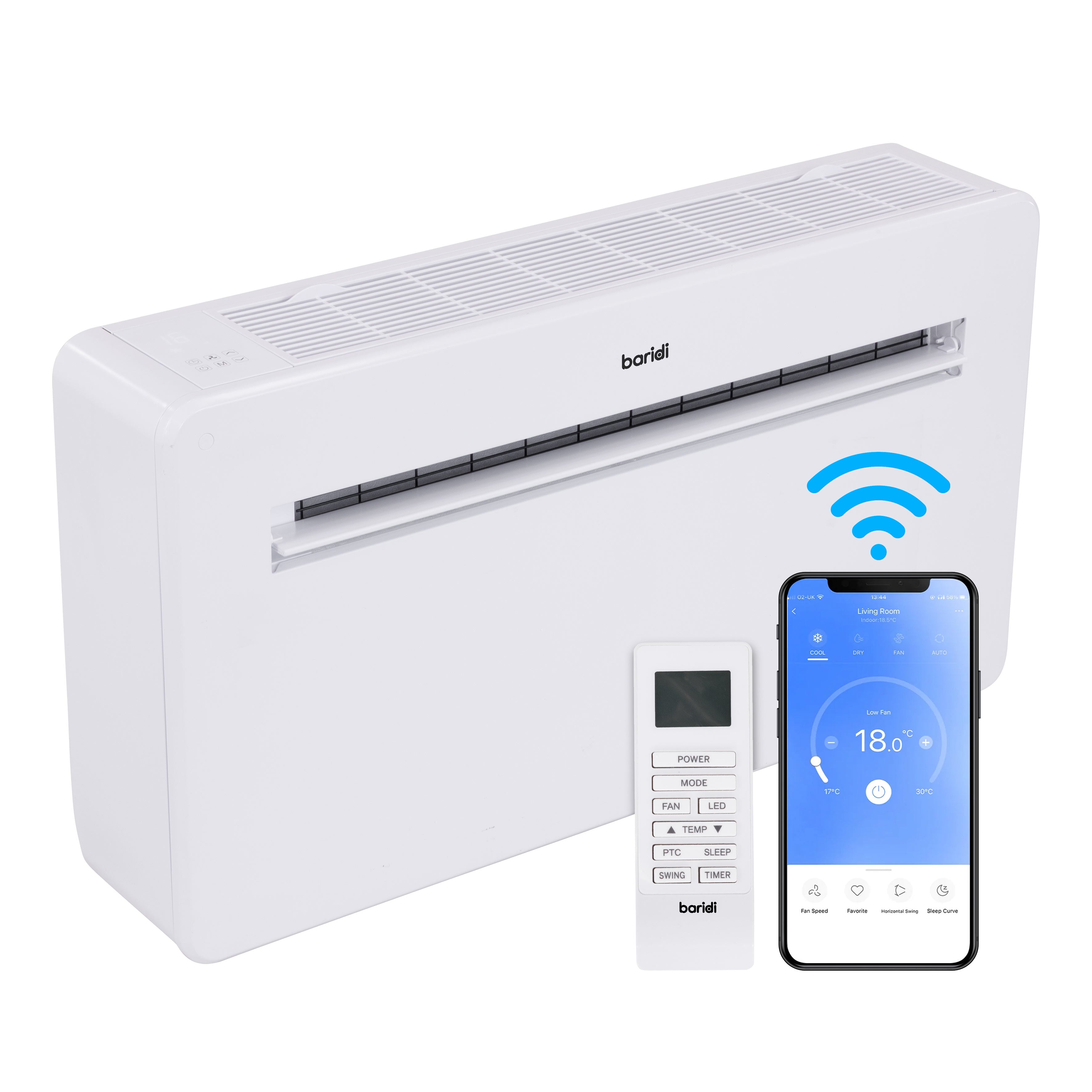 Baridi 4-in-1 Smart Monobloc Wall-Mounting Air Conditioning Unit 10,000Btu/hr, White - DH432