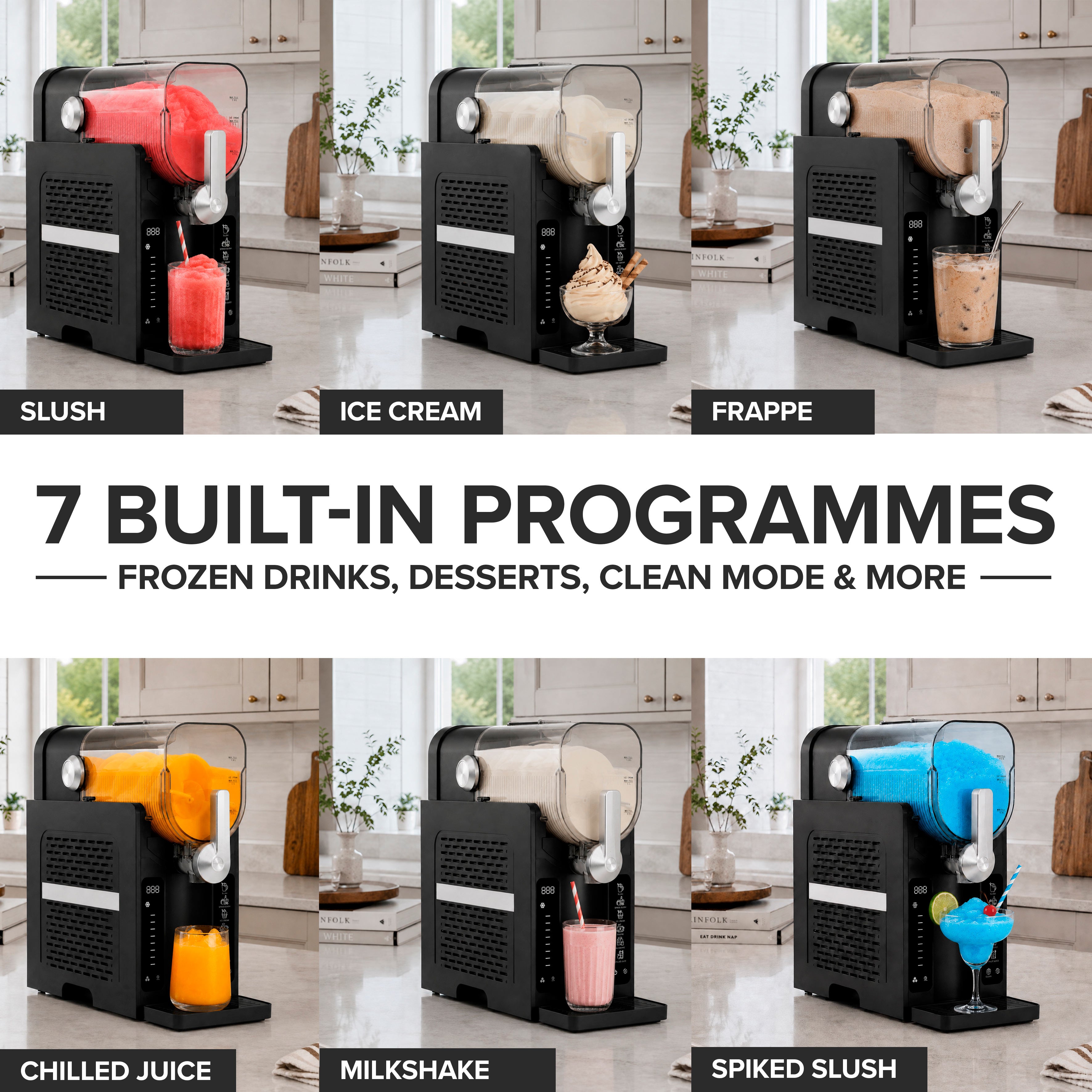 Baridi Slush & Ice Cream Machine, 7 Presets, 2.6L Capacity, Black - DH443