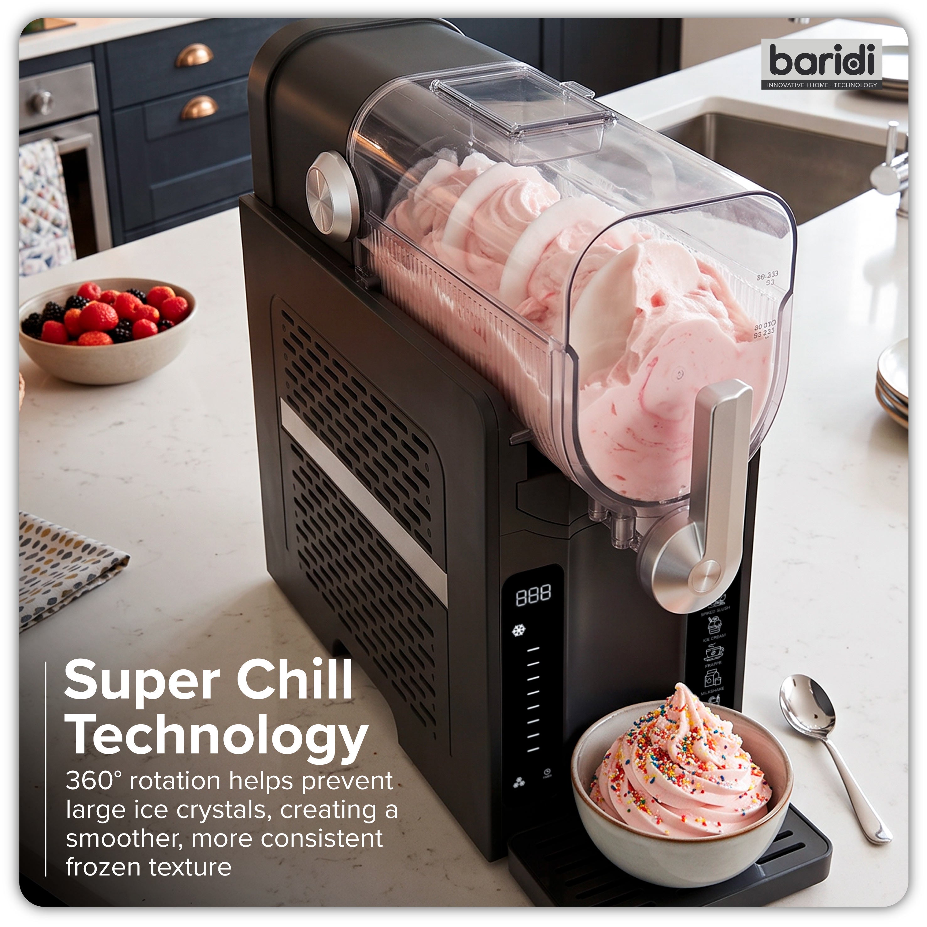 Baridi Slush & Ice Cream Machine, 7 Presets, 2.6L Capacity, Black - DH443