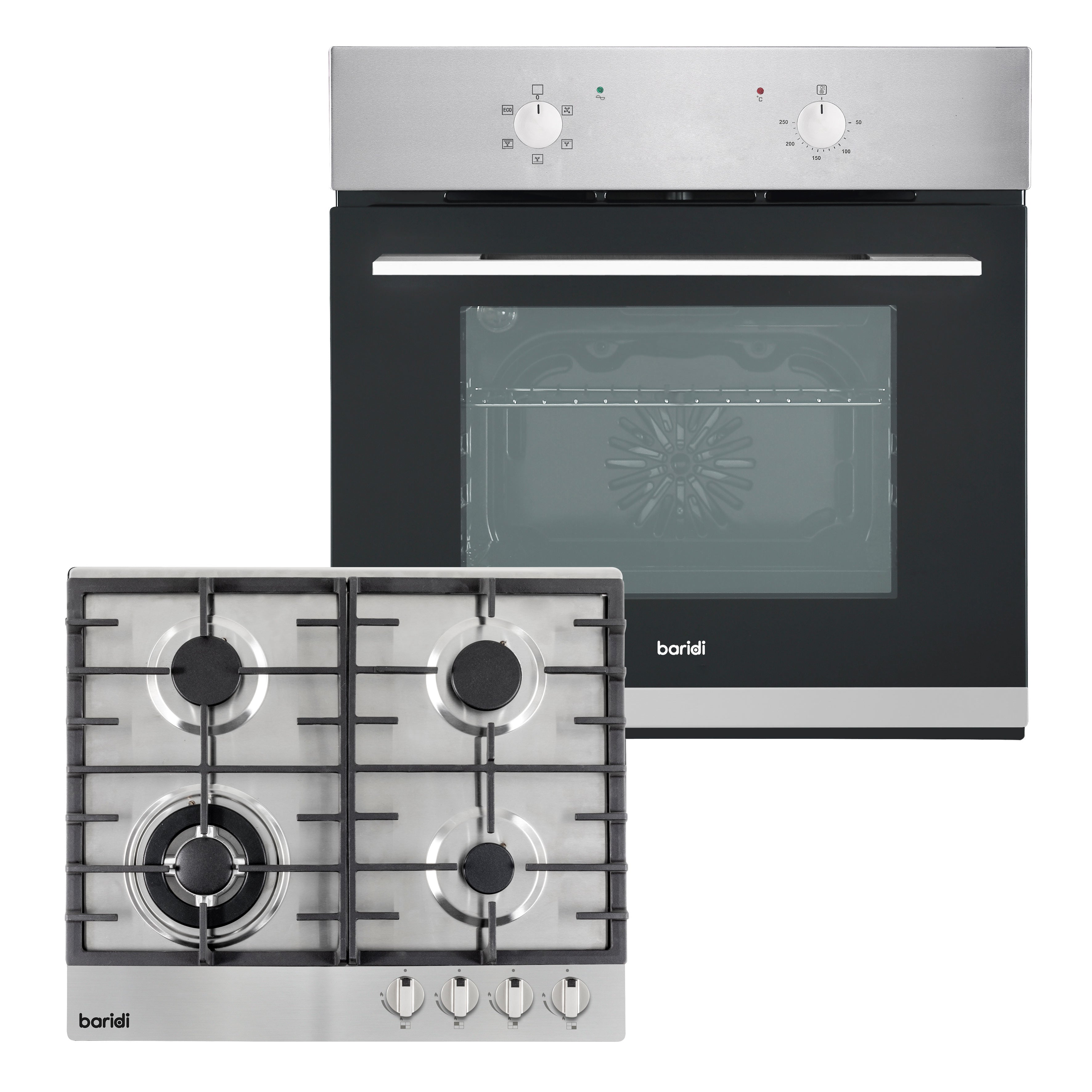 Baridi Kitchen Appliance Bundle 60cm, Integrated Fan-Assisted Oven & Stainless-Steel Gas Hob – DH447