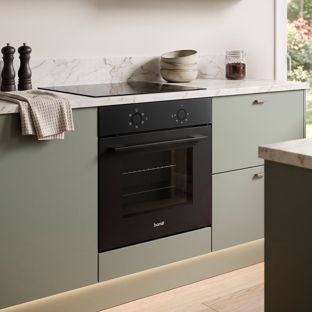 Baridi 60cm Built-In Five Function Fan Assisted Oven, 55L Capacity, Matt Black - DH450