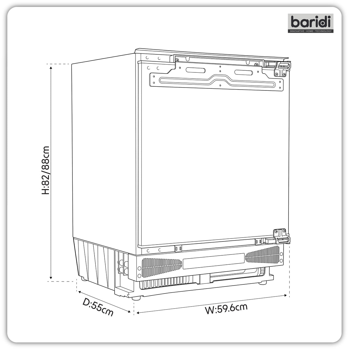 Baridi Integrated Undercounter Freezer 95L Capacity, Reversible Door - DH456