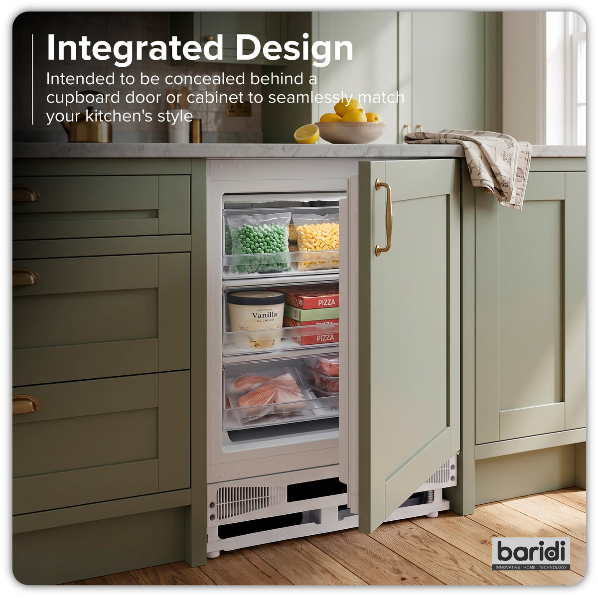 Baridi Integrated Undercounter Freezer 95L Capacity, Reversible Door - DH456