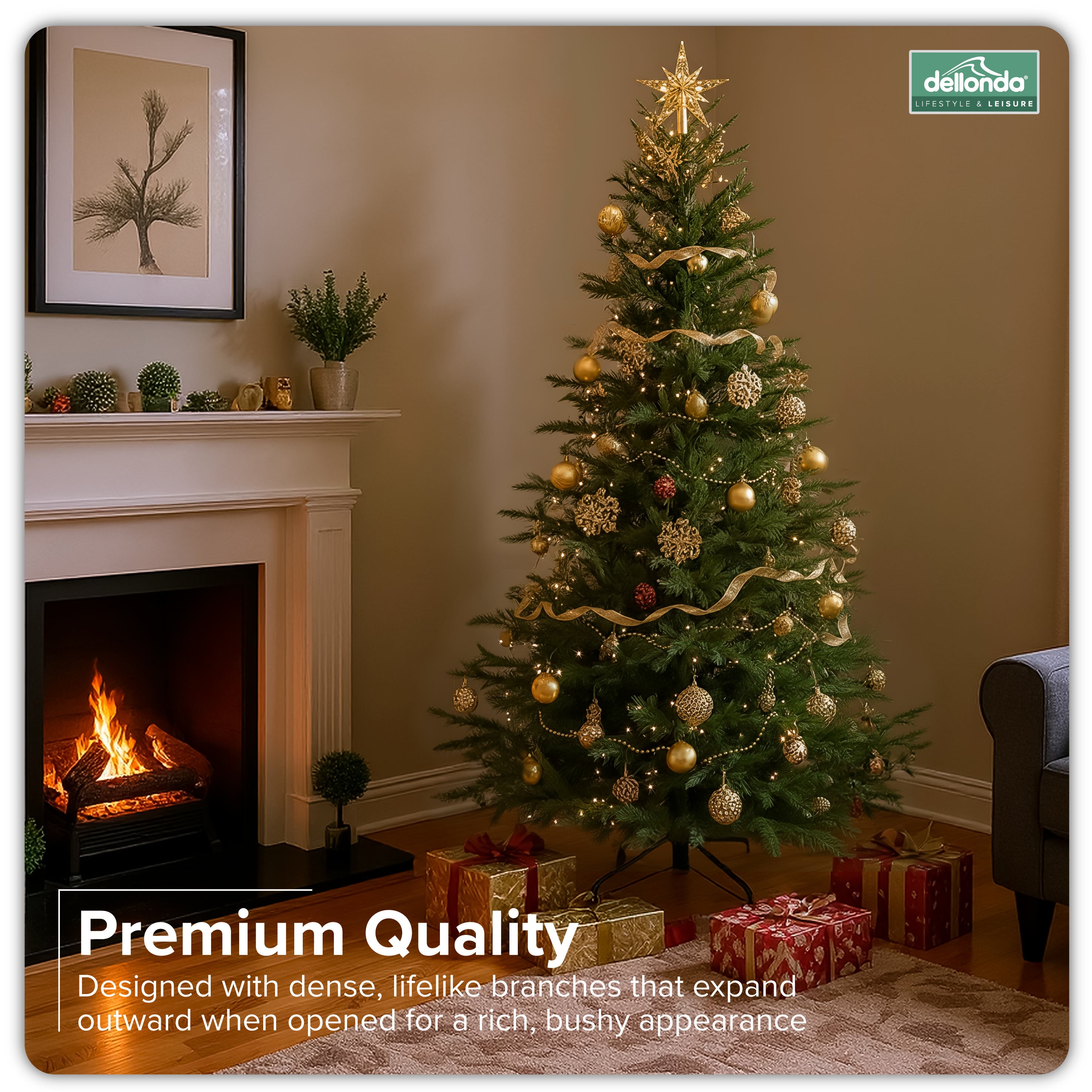 Artificial Hinged Christmas Tree, 6ft/180cm with 1200+ PE Tips & PVC Interior - DH45