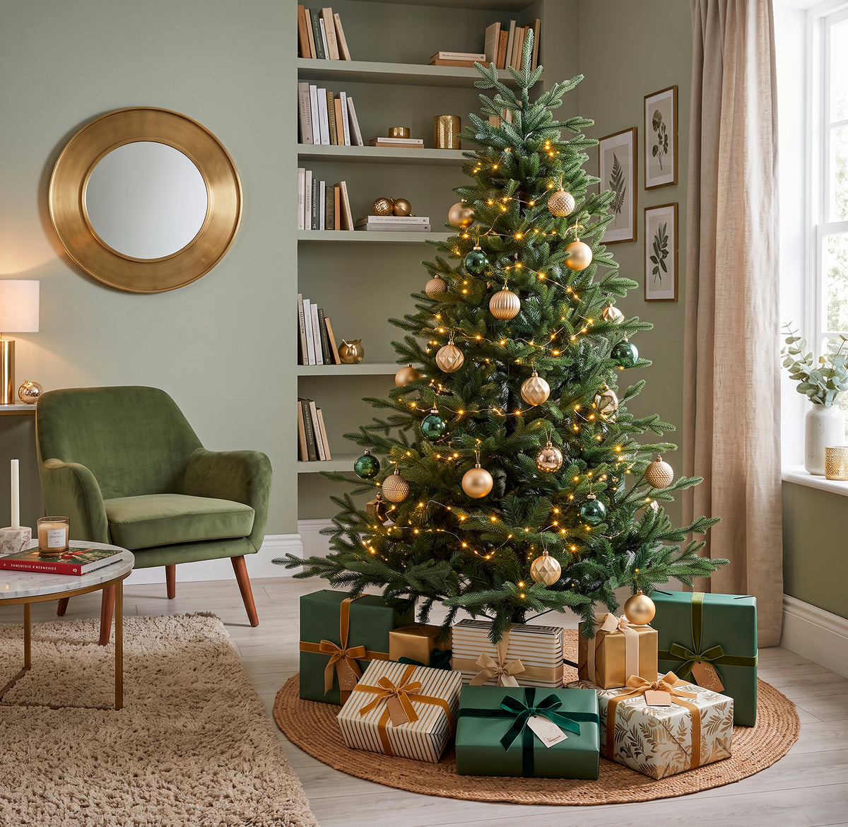 Artificial Hinged Christmas Tree, 7ft/210cm with 1400+ PE Tips & PVC Interior - DH46