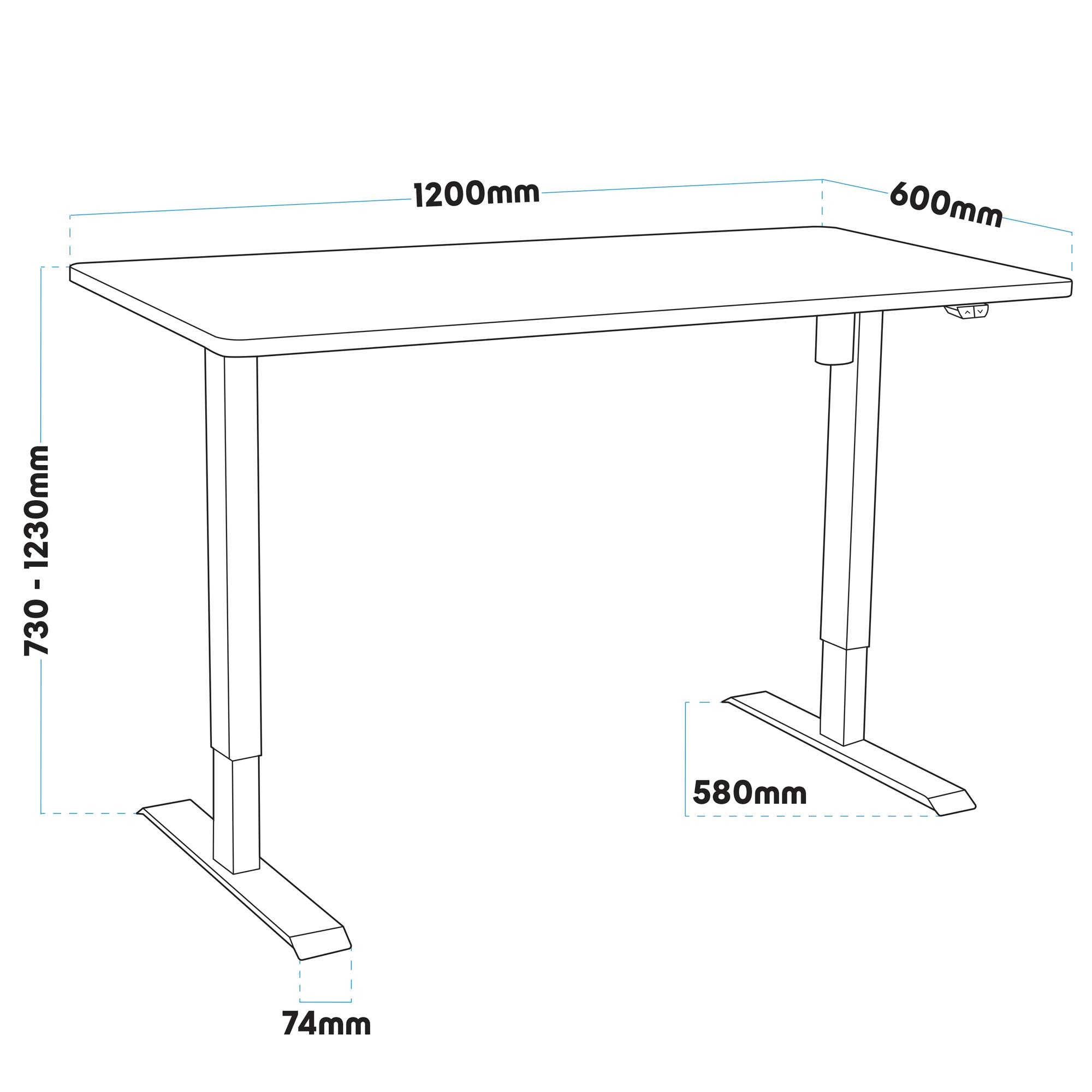 Dellonda DH55 Adjustable Desk Action shot - dimensions