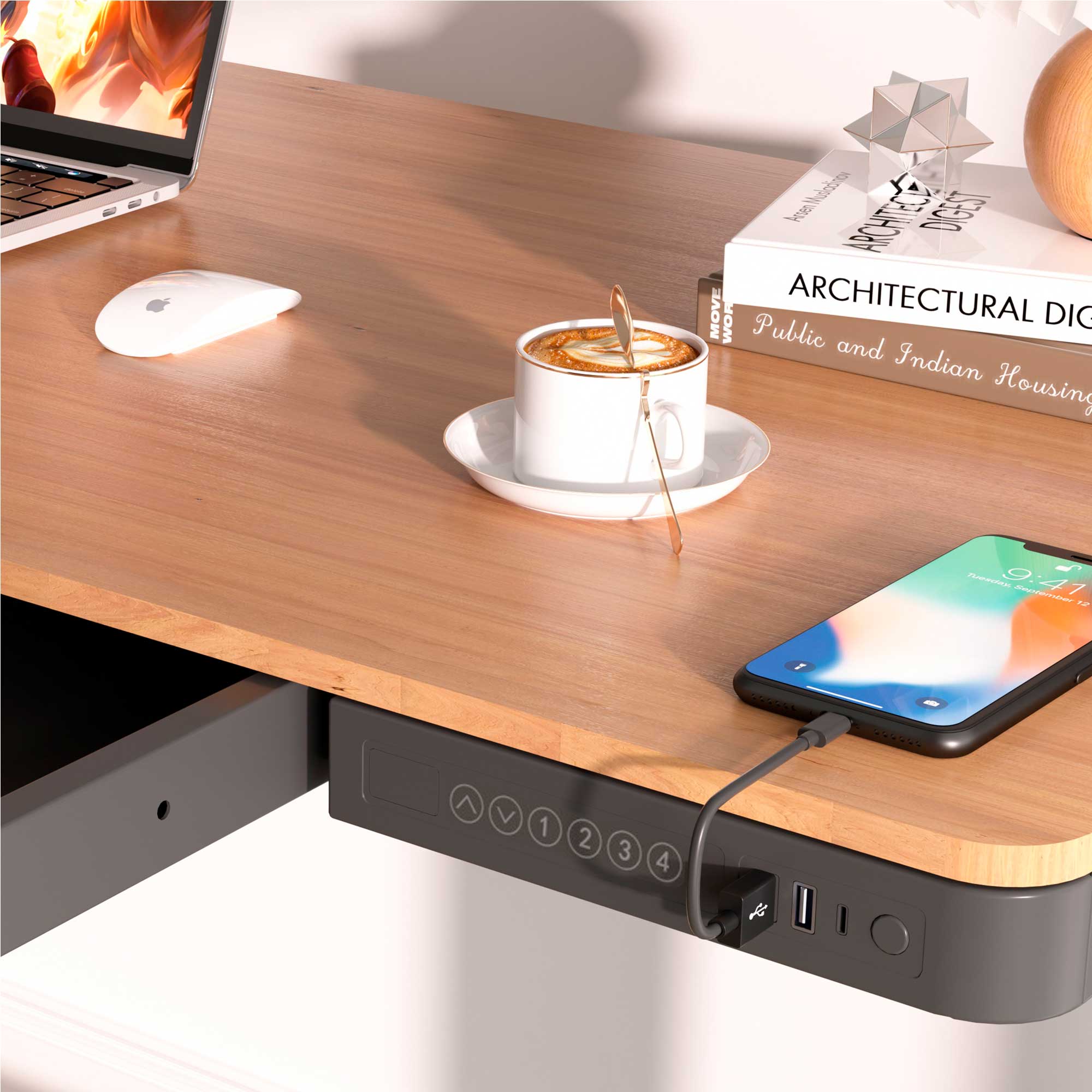 Dellonda DH65 Adjustable Desk Action shot - lifestyle - 2nd perspective